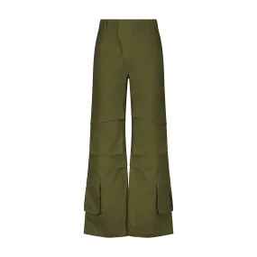 Panelled hard cotton cargo trousers - Khaki Green