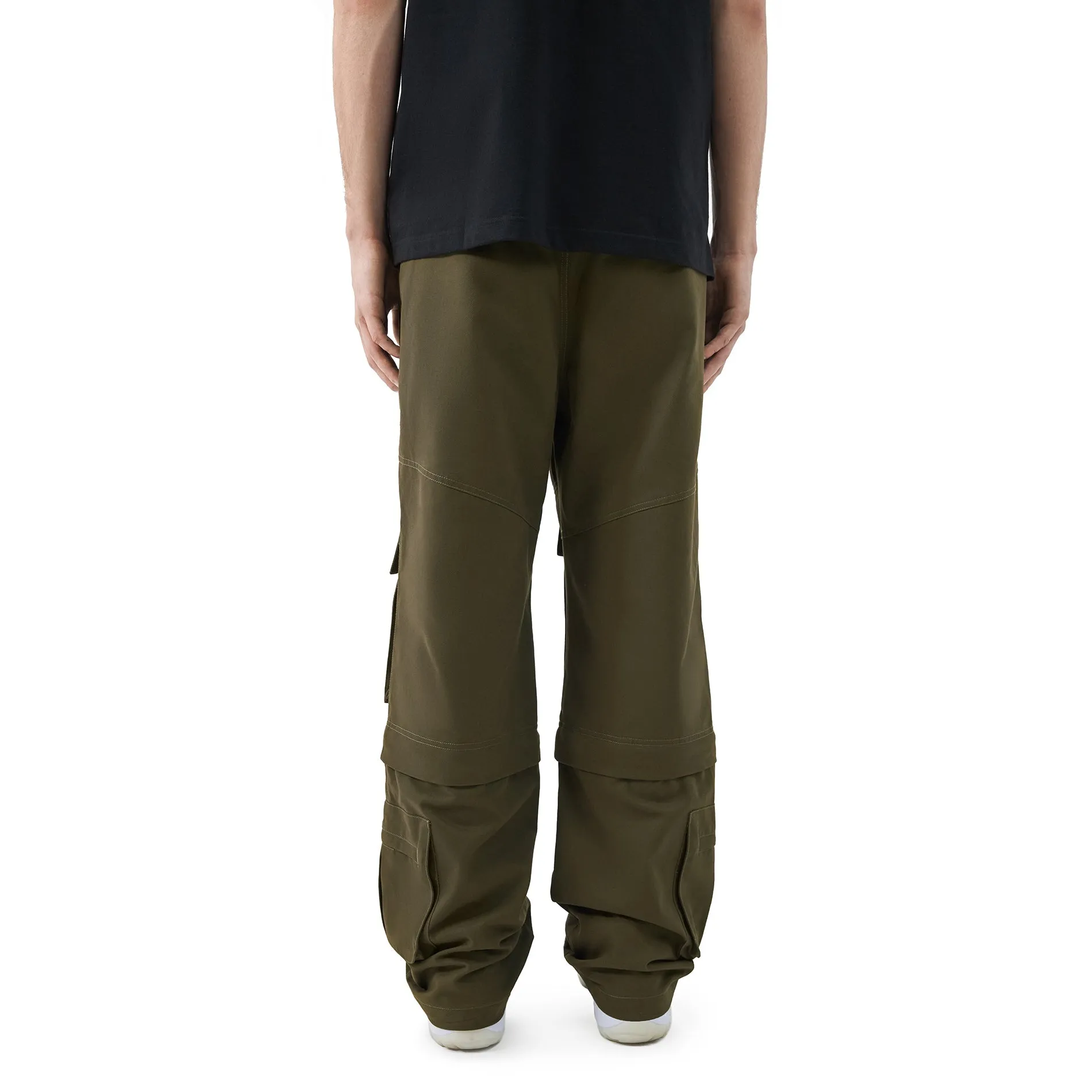 Panelled hard cotton cargo trousers - Khaki Green