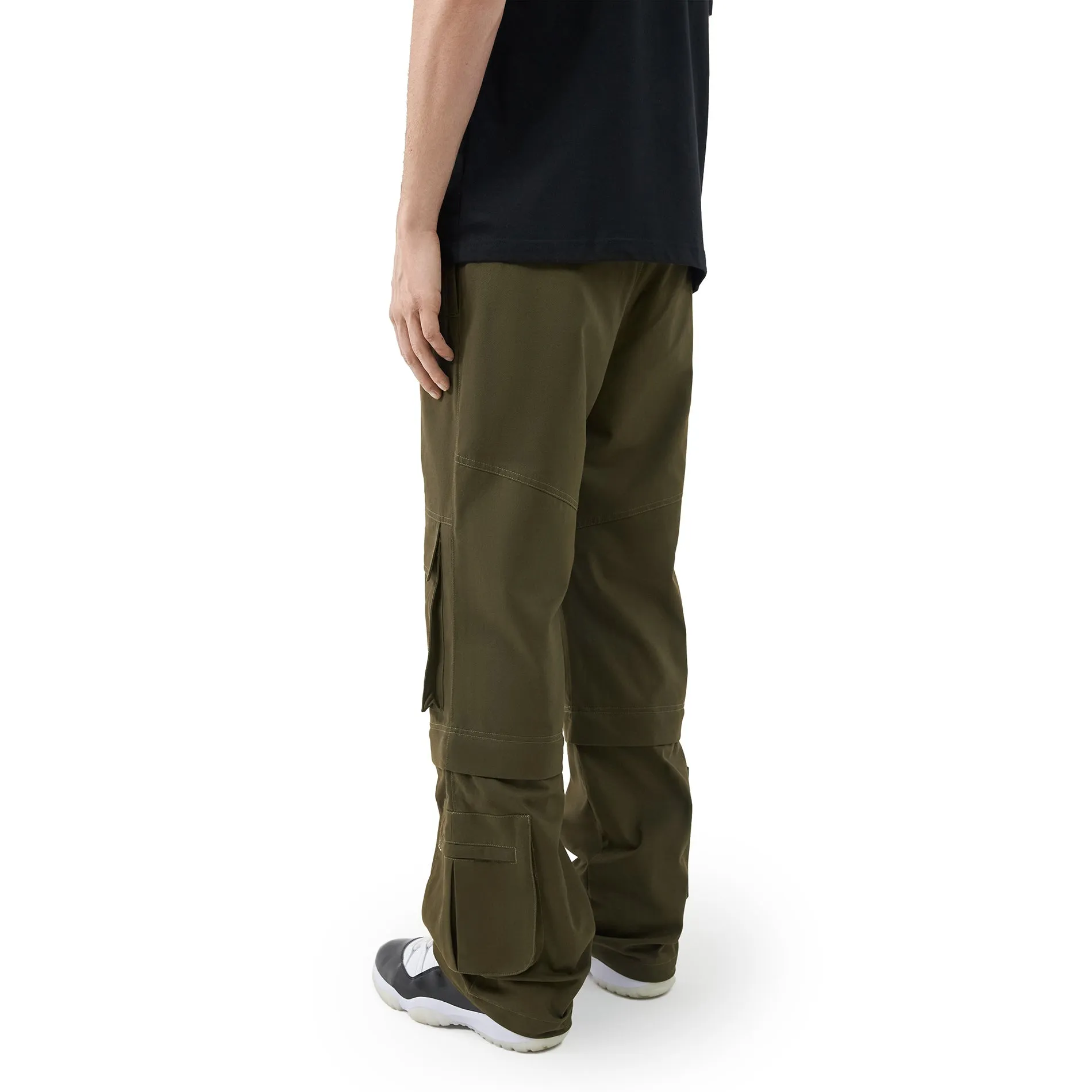 Panelled hard cotton cargo trousers - Khaki Green