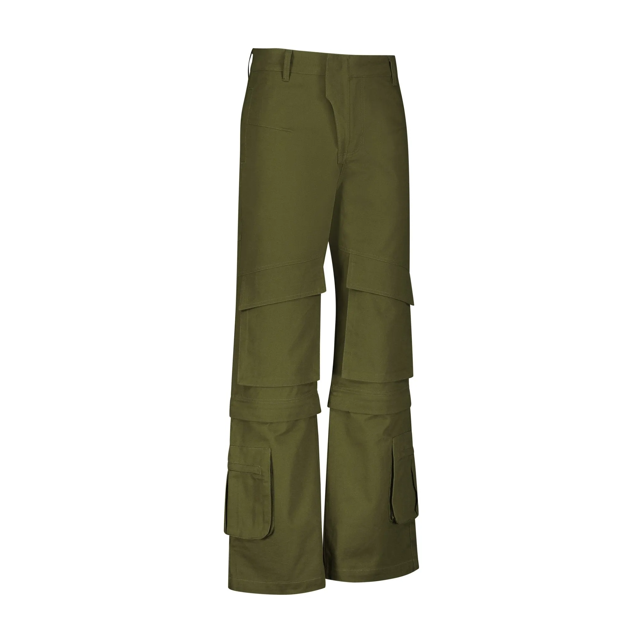 Panelled hard cotton cargo trousers - Khaki Green