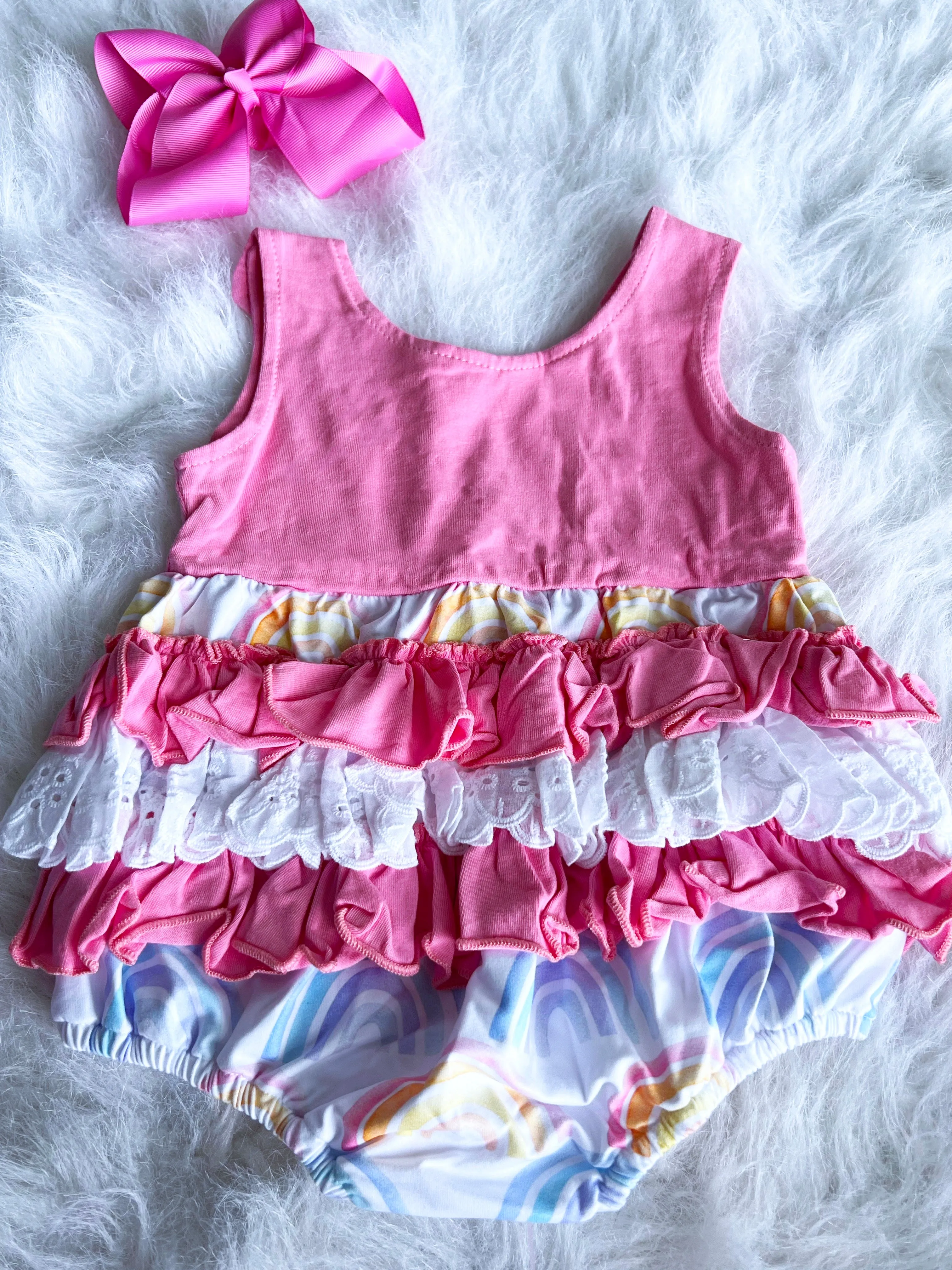 Pastel Rainbows Button Romper