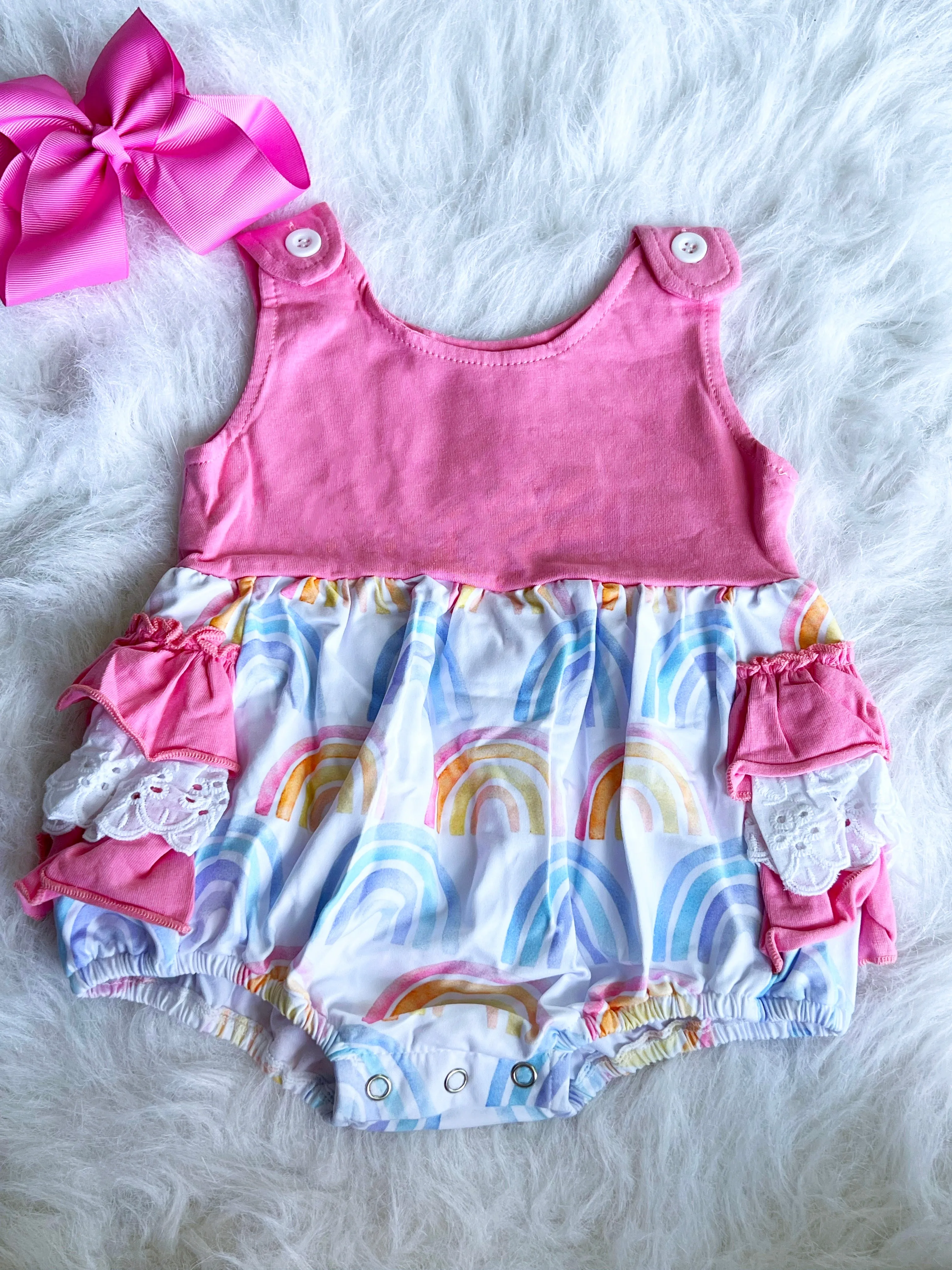 Pastel Rainbows Button Romper