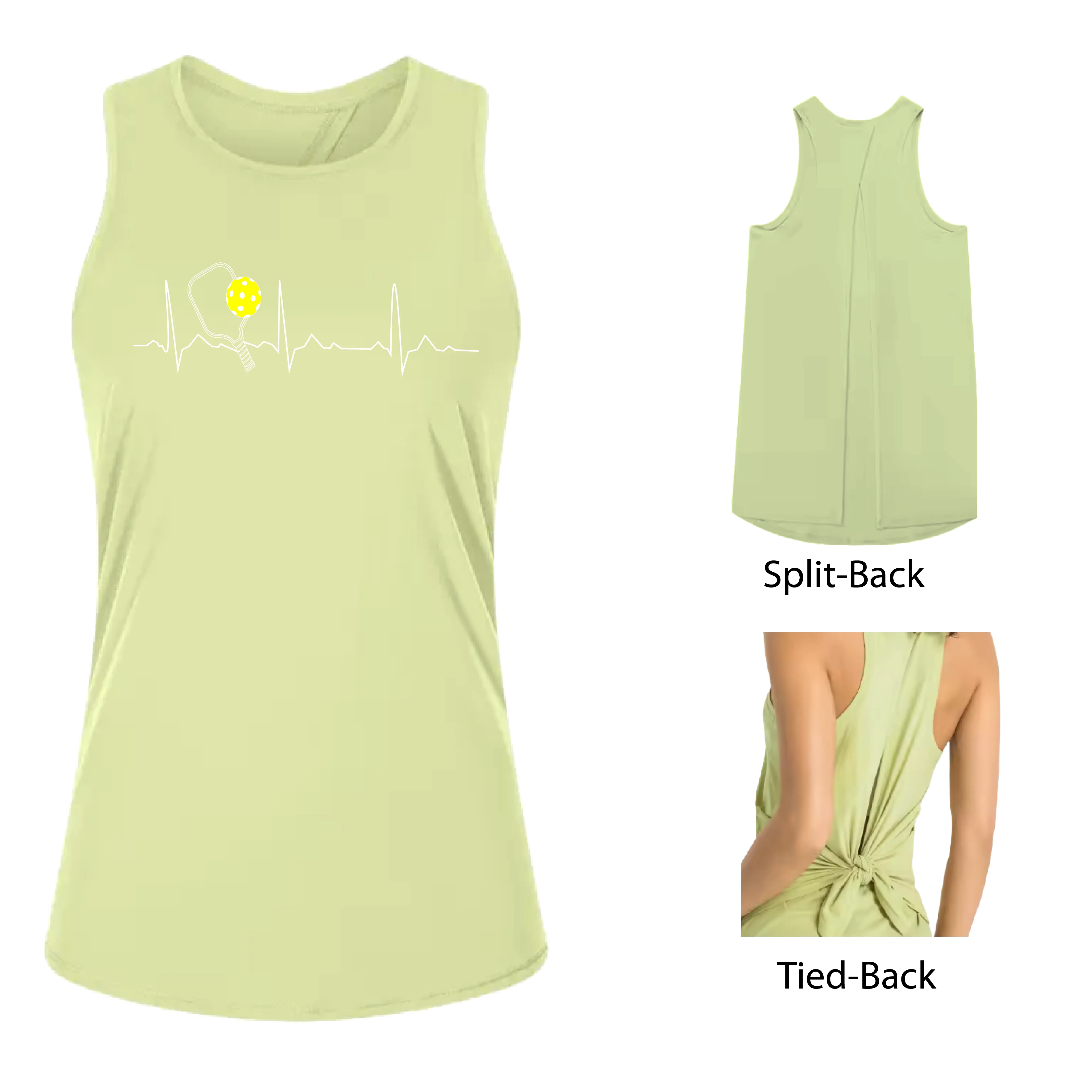 Pickleball Heartbeat EKG | Women's Split Back or Tied Back Pickleball Tank | 80/20 Nylon Spandex Mix