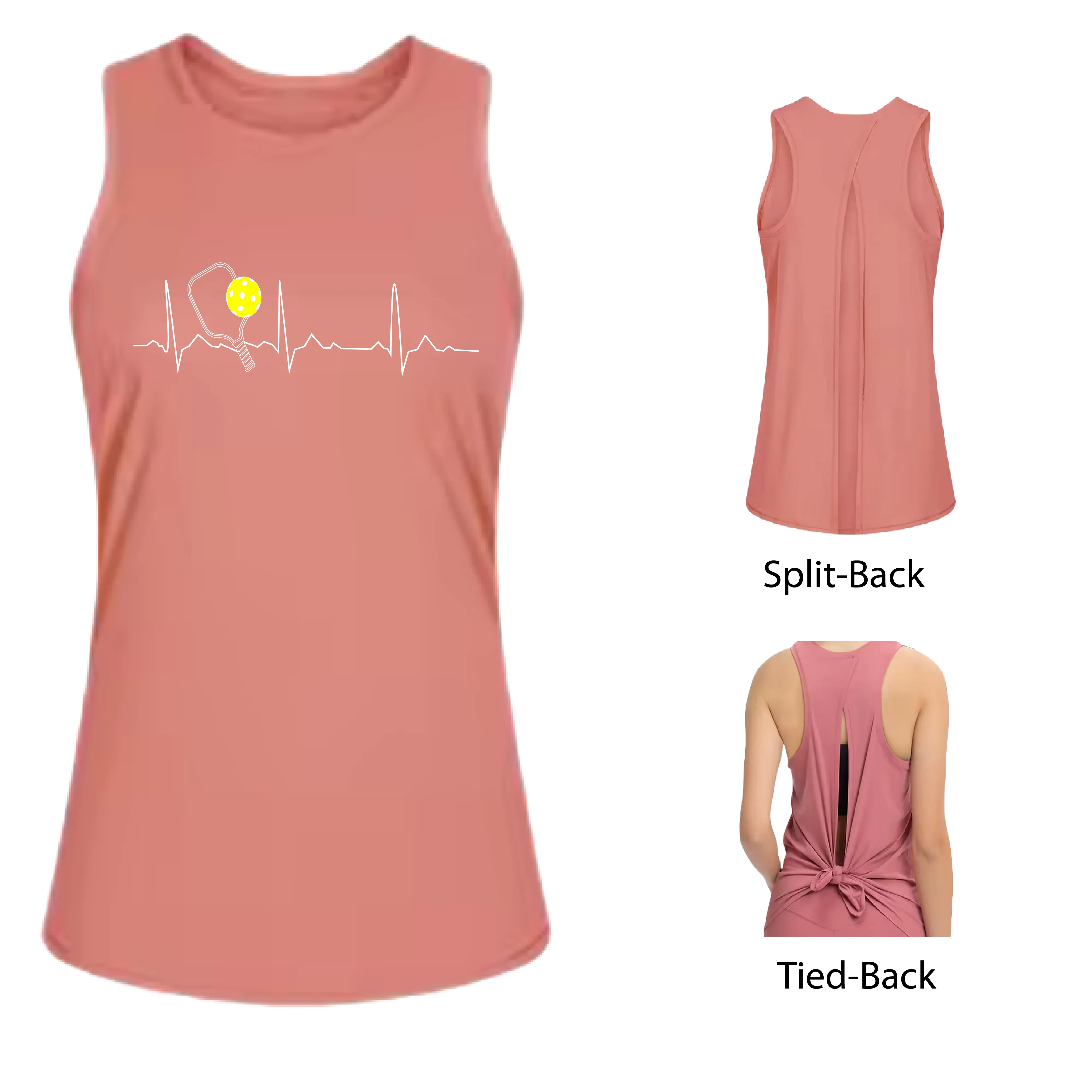 Pickleball Heartbeat EKG | Women's Split Back or Tied Back Pickleball Tank | 80/20 Nylon Spandex Mix