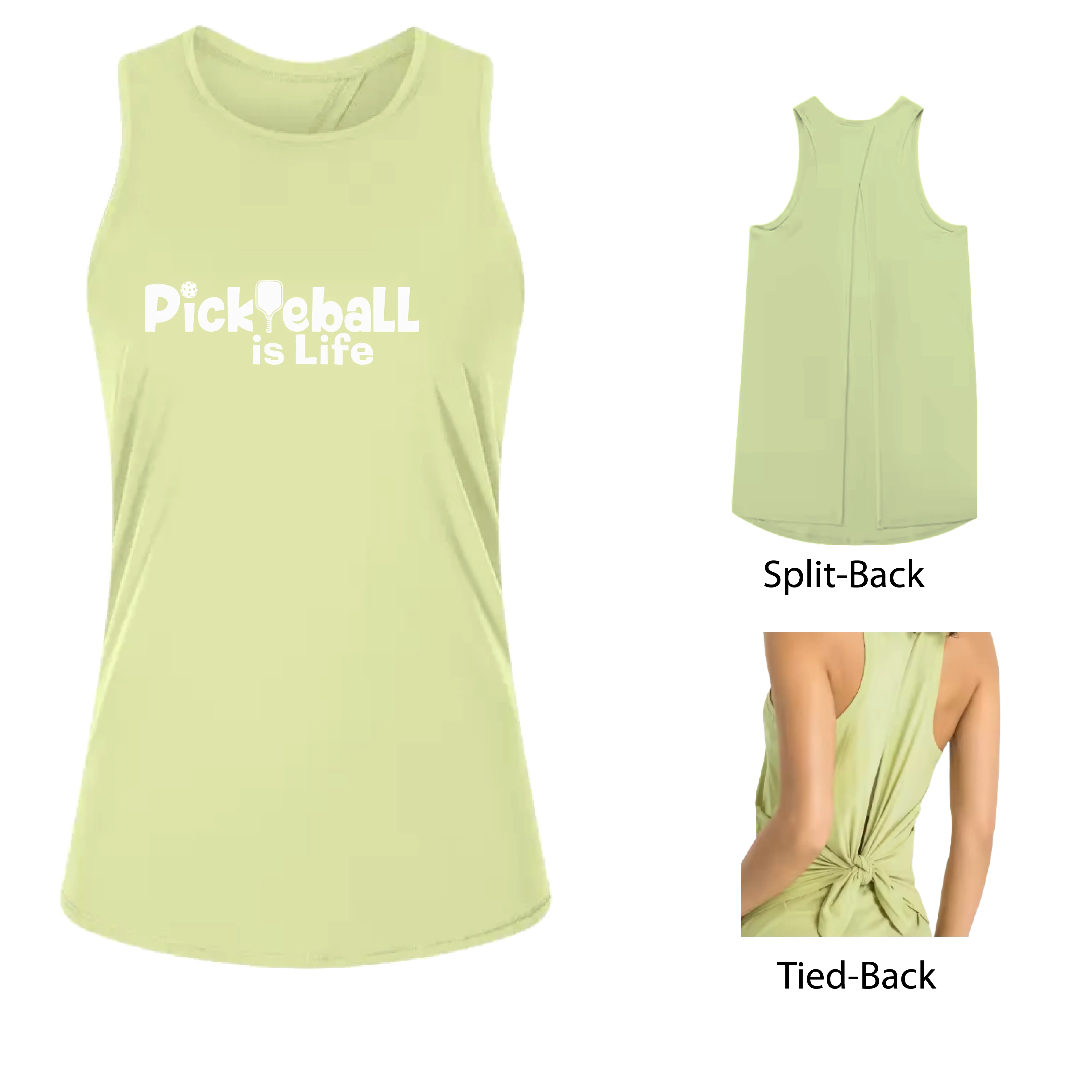 Pickleball is Life | Women's Split Back or Tied Back Pickleball Tank | 80/20 Nylon Spandex Mix