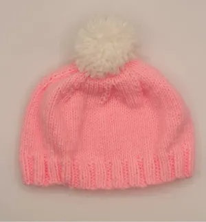 Pink Acrylic Knit Beanie with Pom Pom