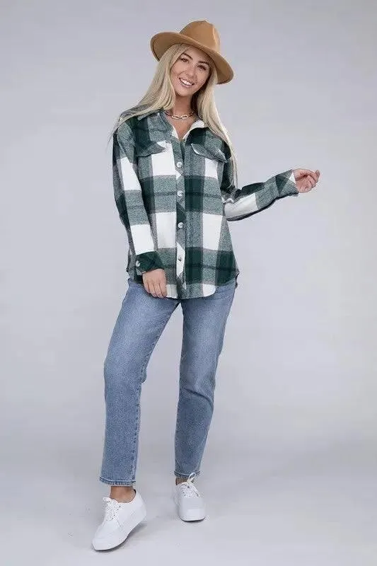 Plaid shacket with waist tie belt