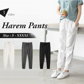 PLAIN POCKET COTTON DRAWSTRING HAREM PANTS