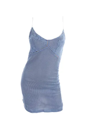 Plein Sud Vintage Blue y2k Embroidered Bust Mesh Dress, 1990s