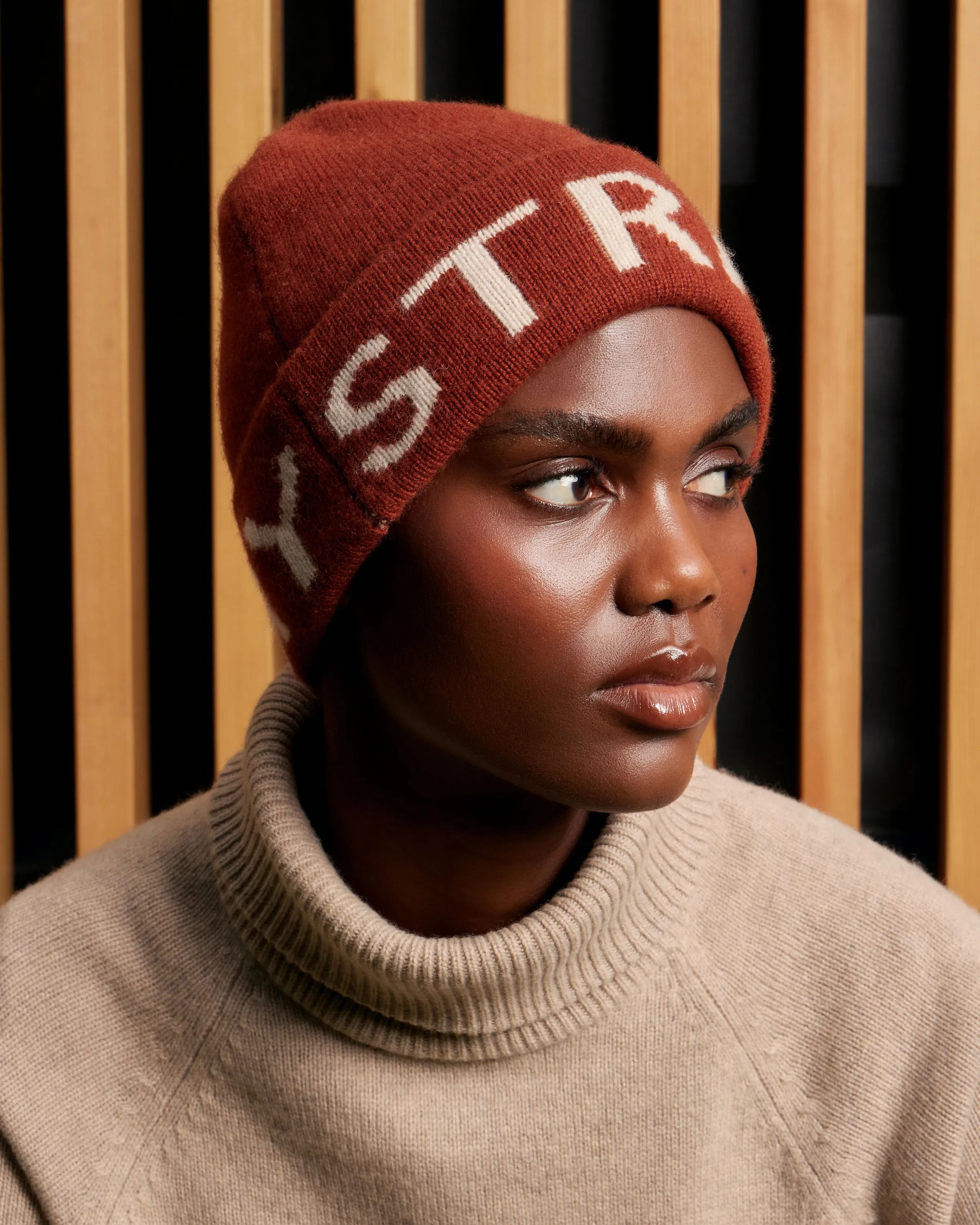 Pure Cashmere Logo Beanie - Spice/Camel