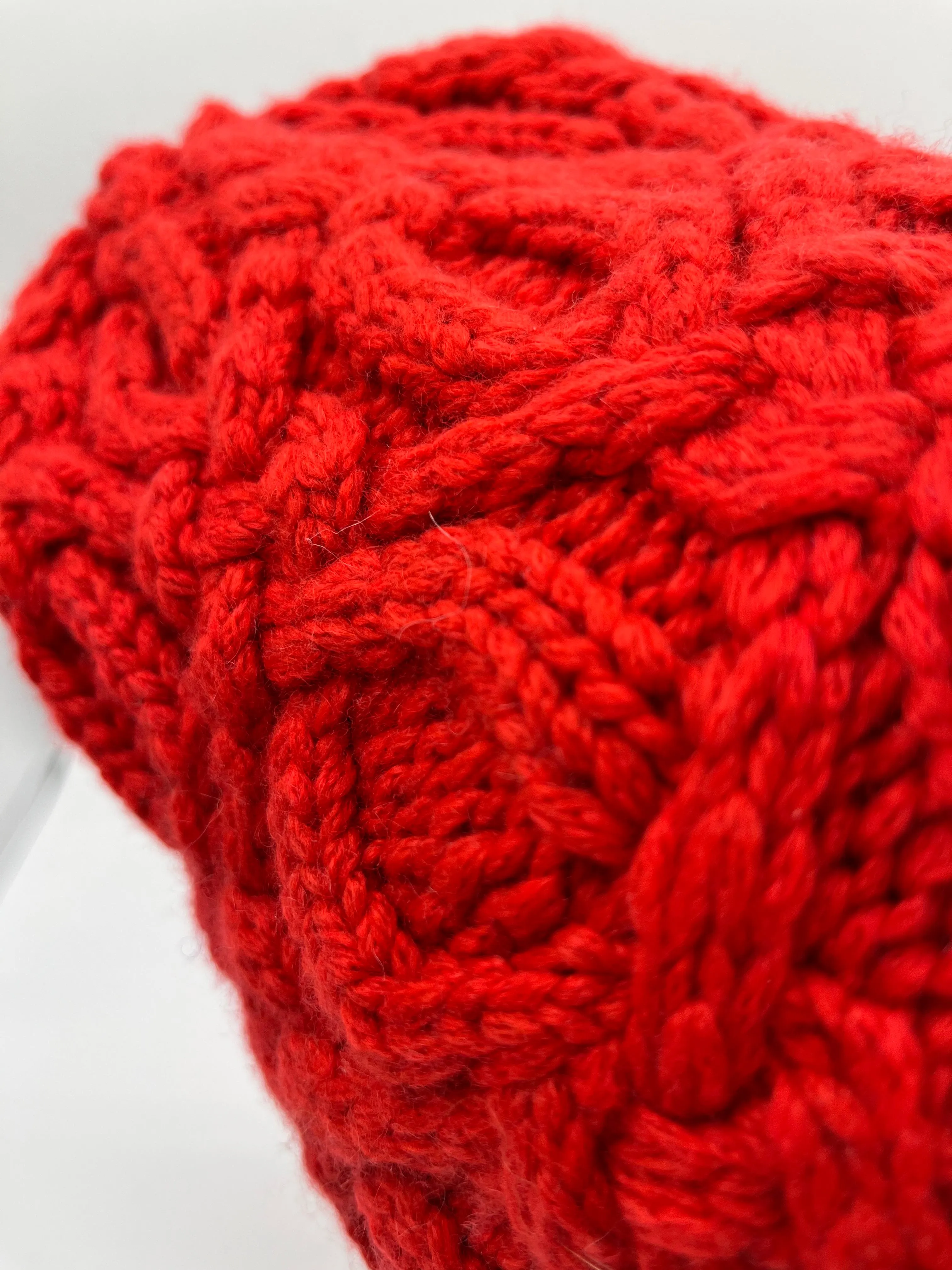 Red Cashmere Cabled Knit Beanie