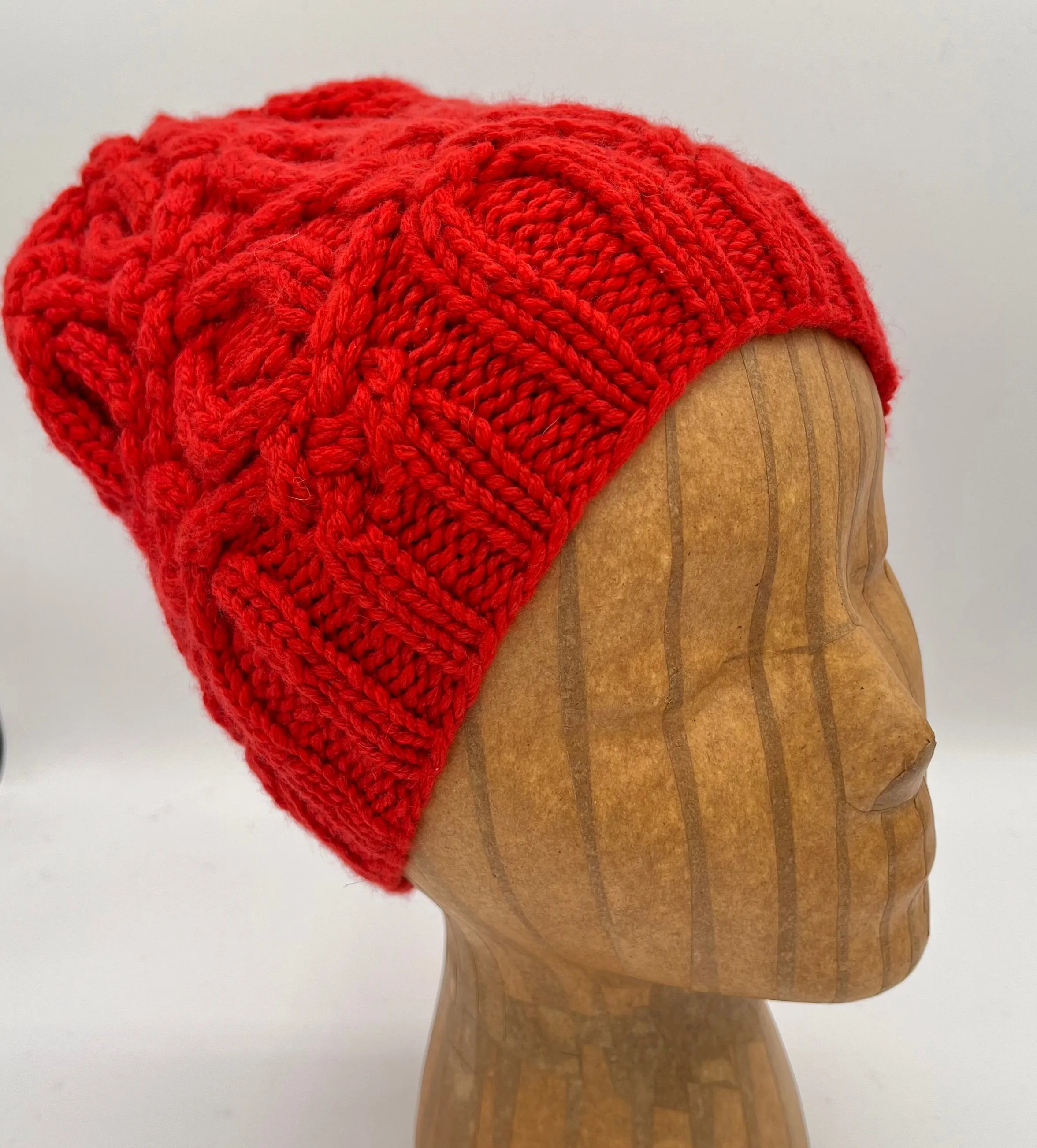 Red Cashmere Cabled Knit Beanie