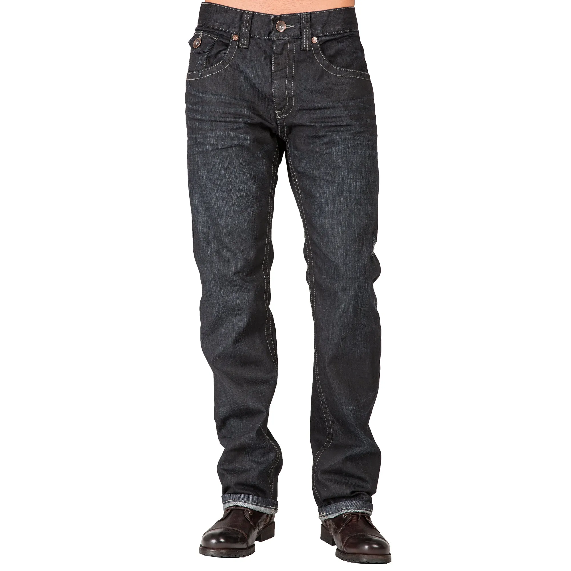 Relaxed Straight Dark Indigo Premium Denim Zip Pocket Jean With Overspray Coating