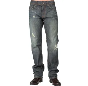 Relaxed Straight Vintage Premium Denim Distressed Signature 5 Pocket Jeans Whiskering