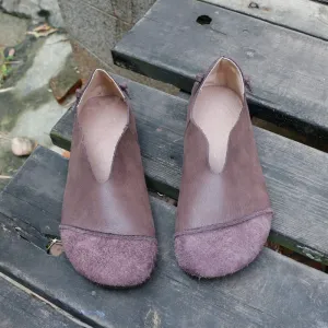 Retro Handmade Soft Leather Flats For Women Round Toe in Apricot/Coffee