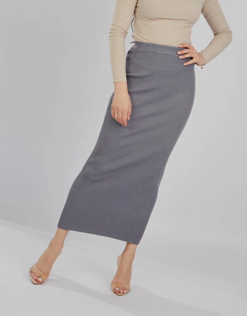 Ribbed Knit Skirt - Shades of Grey