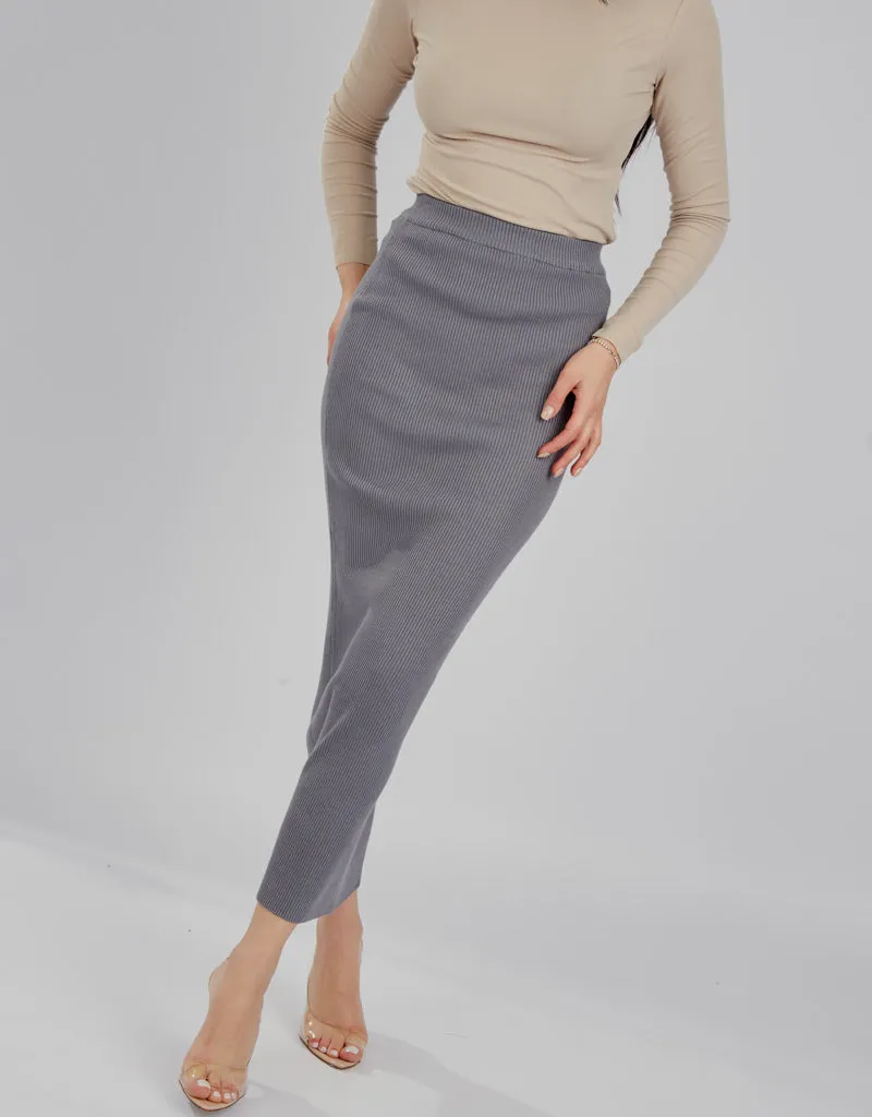 Ribbed Knit Skirt - Shades of Grey