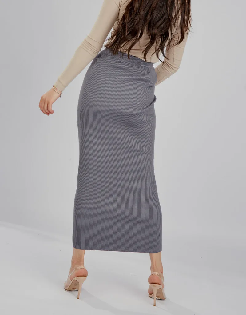 Ribbed Knit Skirt - Shades of Grey