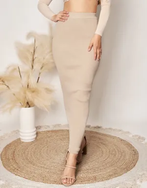 Ribbed Knit Skirt - Shades of Silver Nude