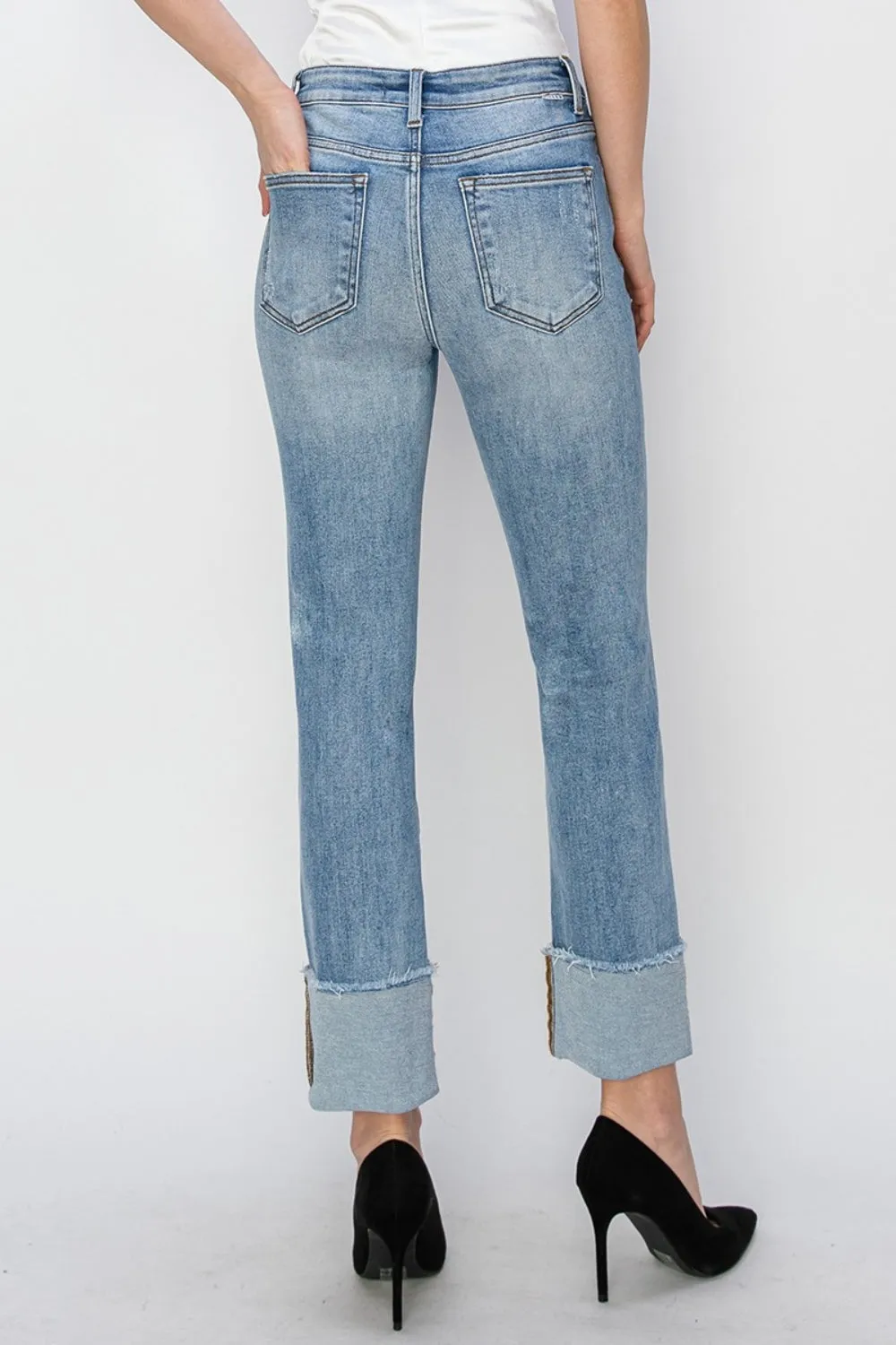 RISEN Full Size High Rise Cuffed Slim Straight Jeans