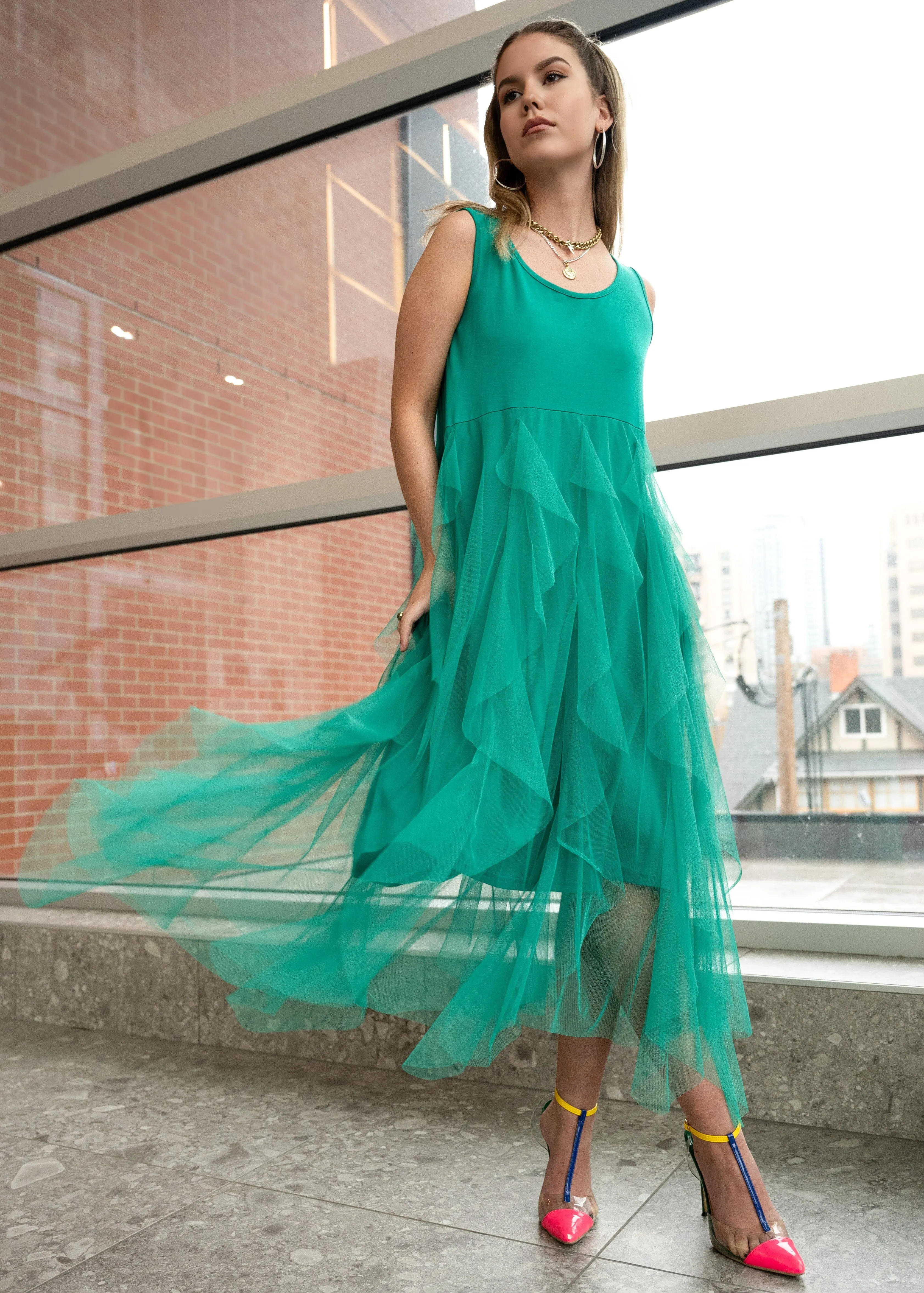 Ruffle Tulle Slip Dress