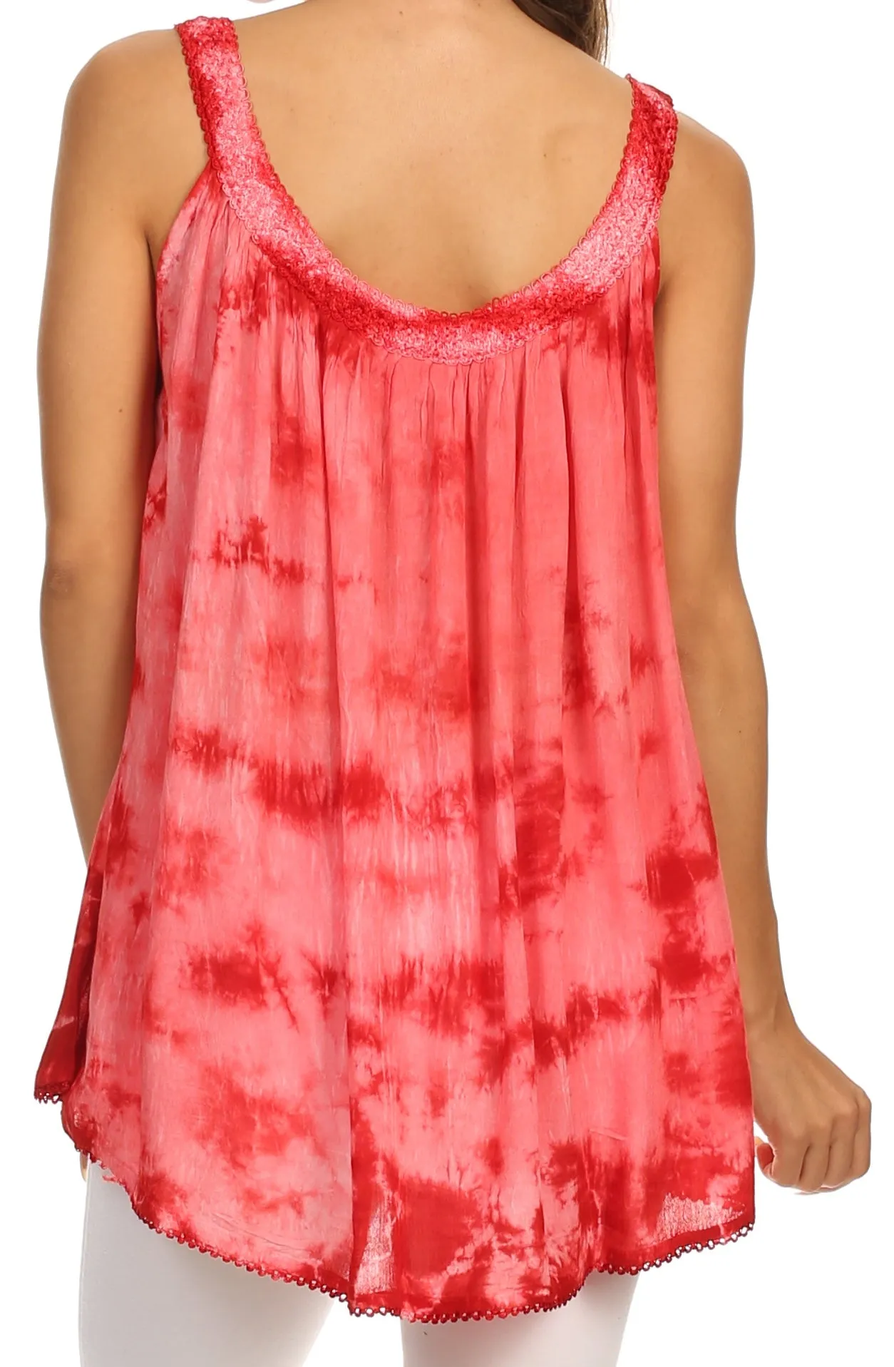 Sakkas Ashanti Embroidered Trim Picot Rayon Tie Dye Tank Top