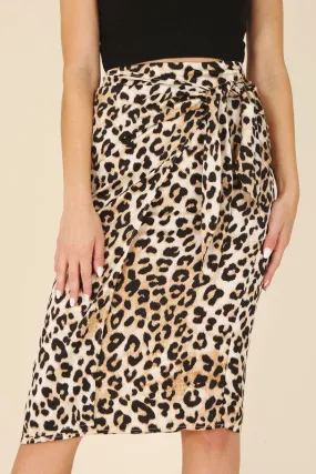 Satin leopard tie skirt