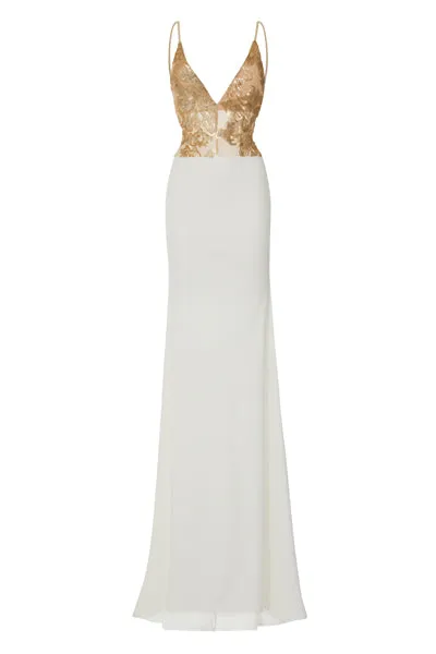 Shayla White Slinky Backless Fishtail Maxi Dress