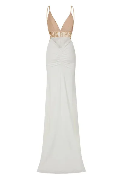 Shayla White Slinky Backless Fishtail Maxi Dress