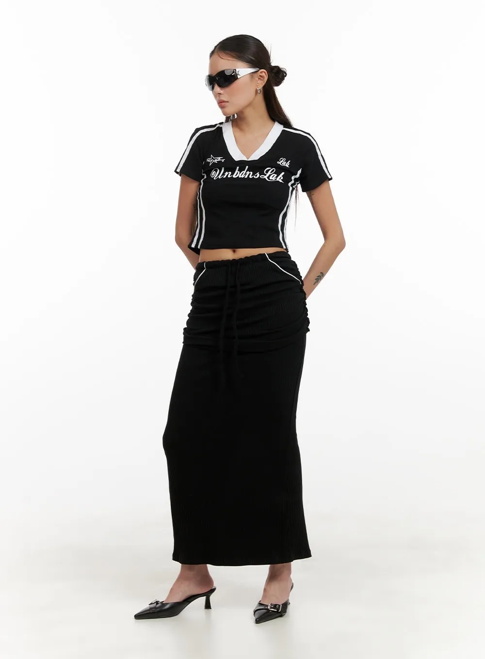 Shirred Sporty Maxi Skirt CY402