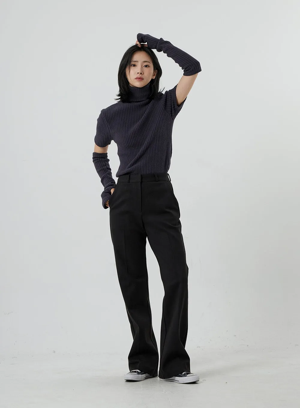 Short Sleeve Knit Turtleneck And Warmer Set OD13