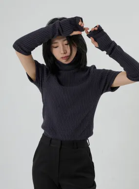 Short Sleeve Knit Turtleneck And Warmer Set OD13