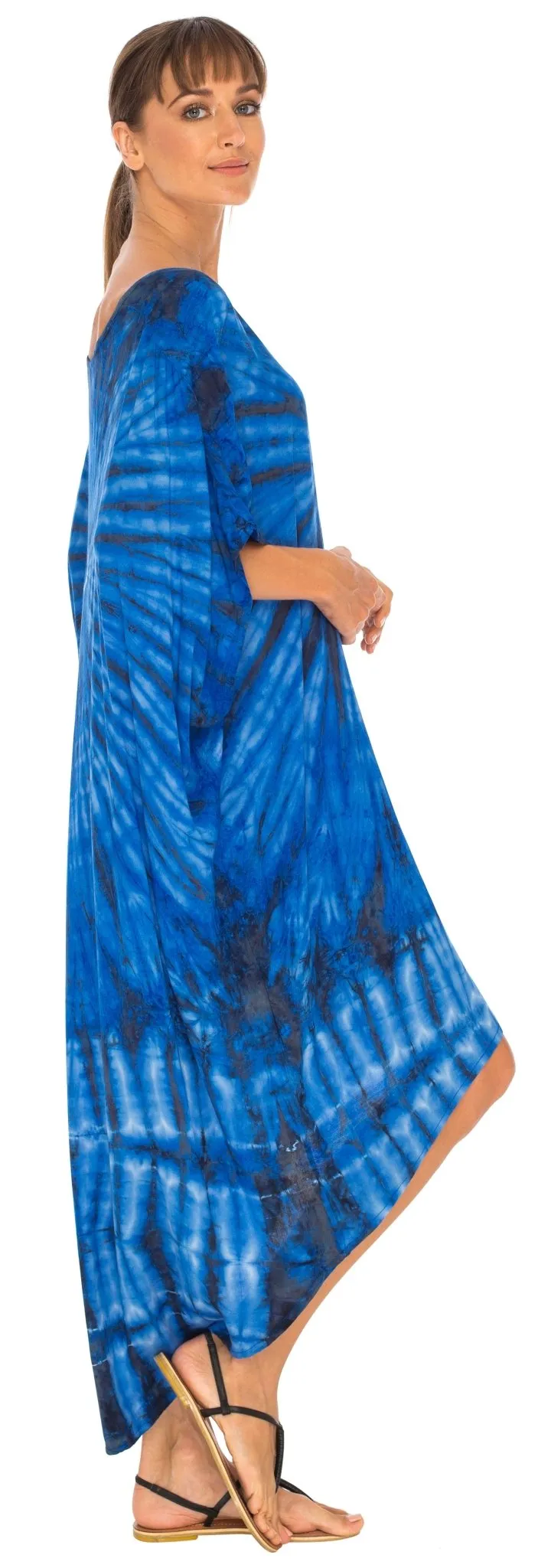 SHU-SHI Women's Loose Beach Cover-Up Dress - Oversized Boho Tunic Top with Tie Dye Design