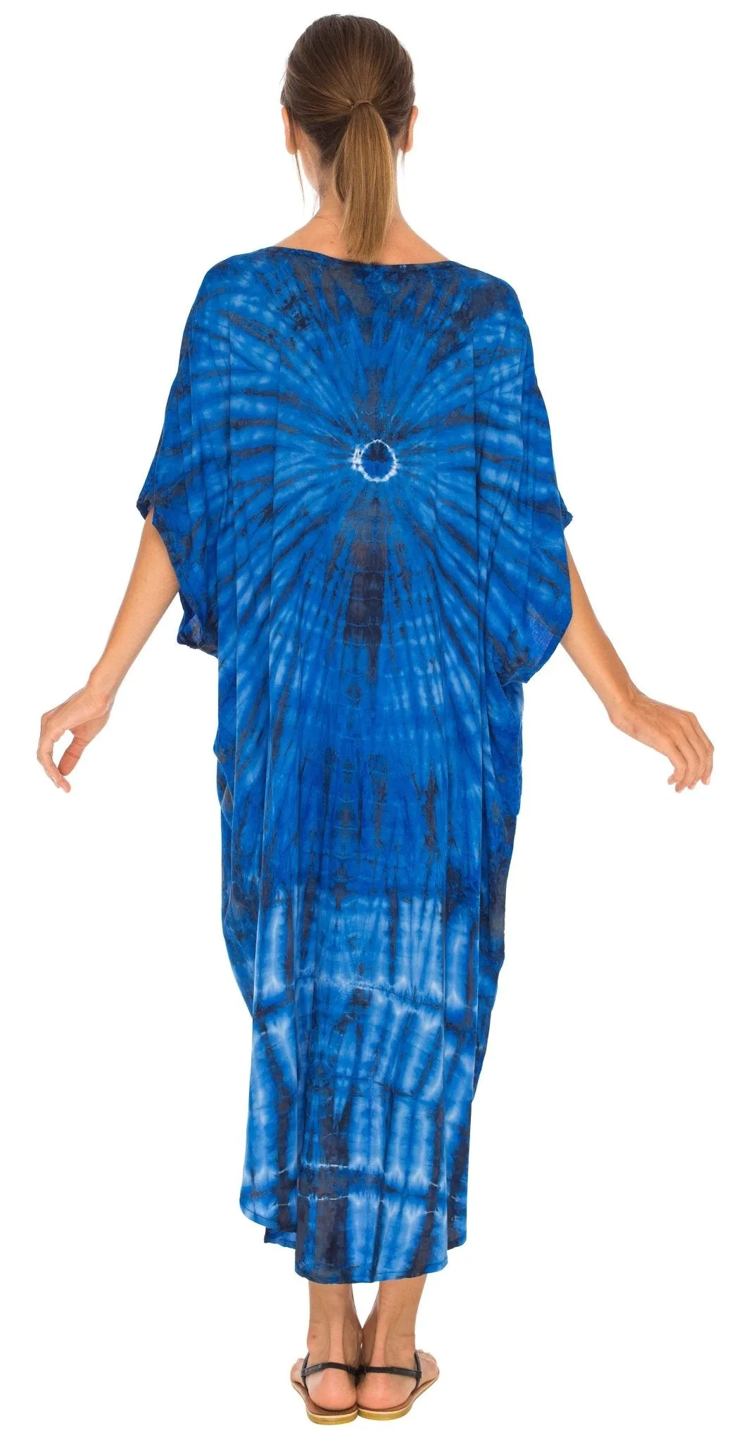 SHU-SHI Women's Loose Beach Cover-Up Dress - Oversized Boho Tunic Top with Tie Dye Design