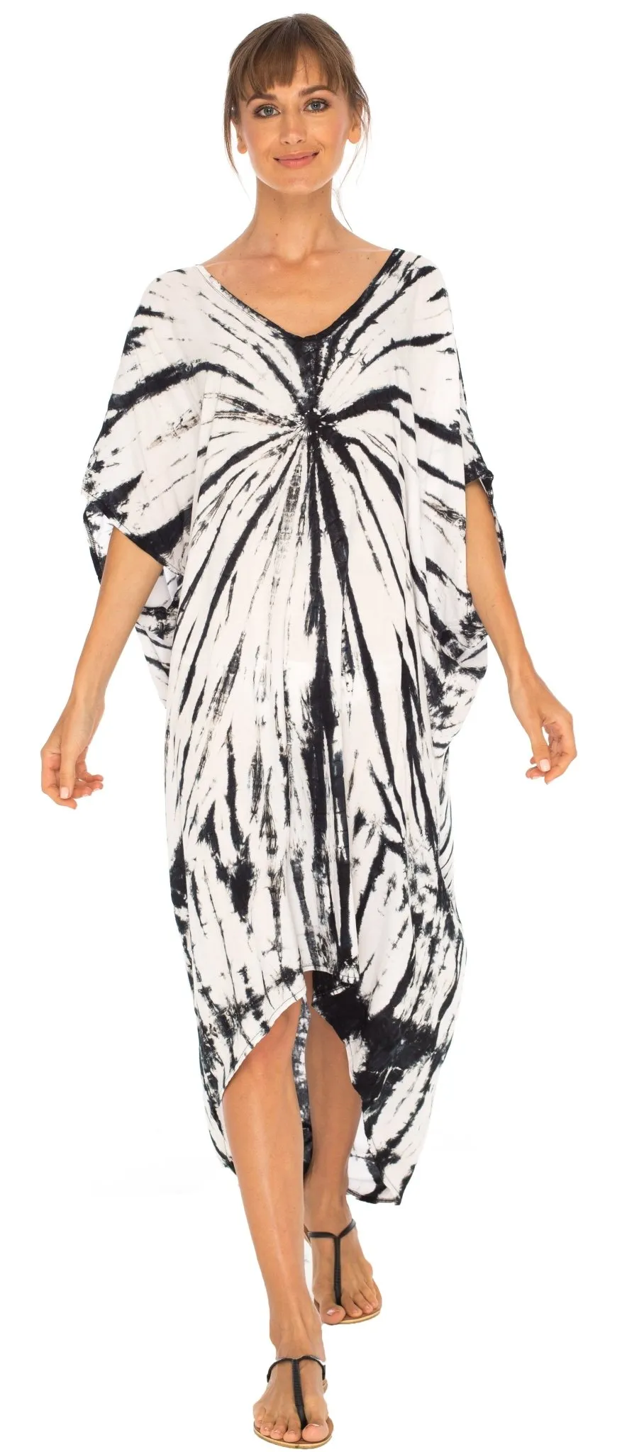 SHU-SHI Women's Loose Beach Cover-Up Dress - Oversized Boho Tunic Top with Tie Dye Design