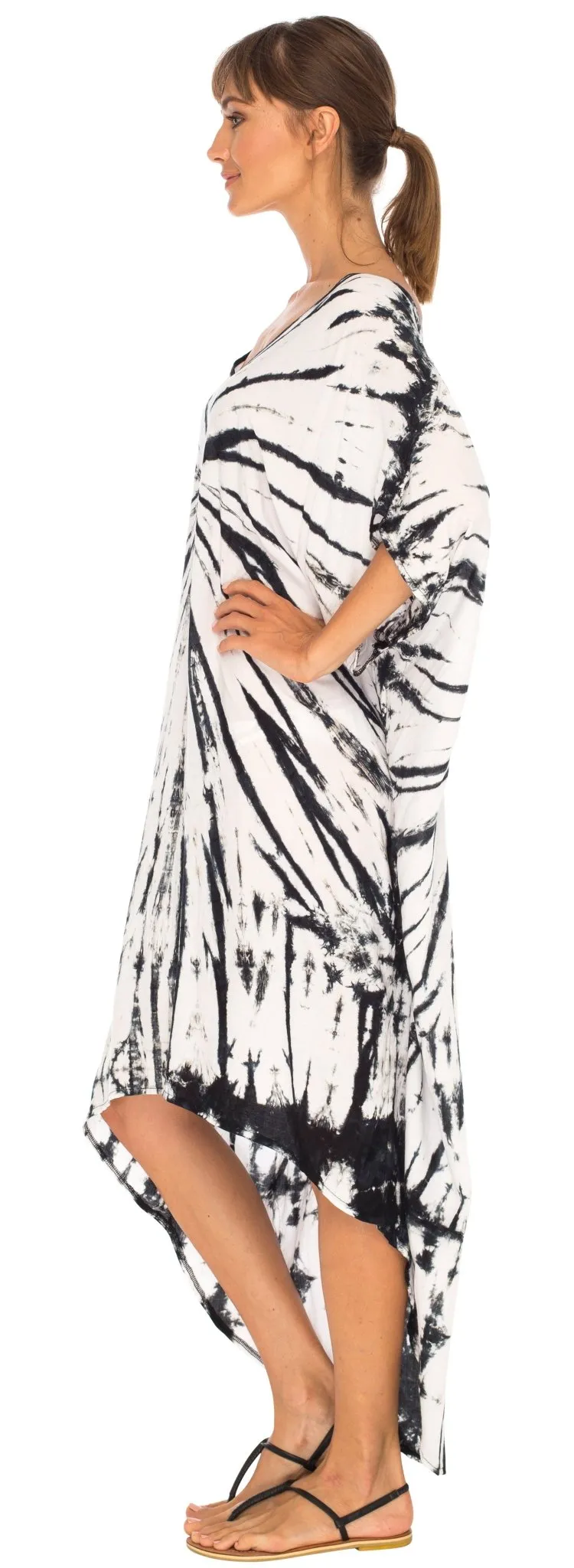 SHU-SHI Women's Loose Beach Cover-Up Dress - Oversized Boho Tunic Top with Tie Dye Design