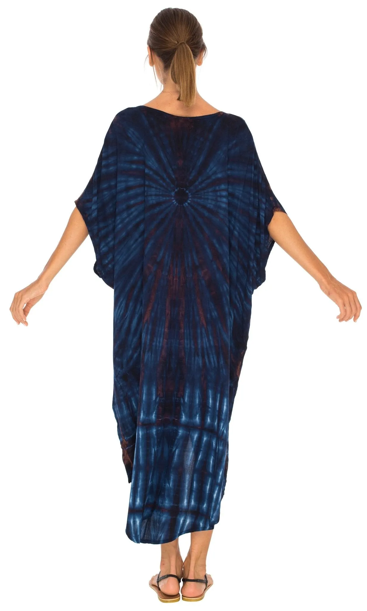 SHU-SHI Women's Loose Beach Cover-Up Dress - Oversized Boho Tunic Top with Tie Dye Design