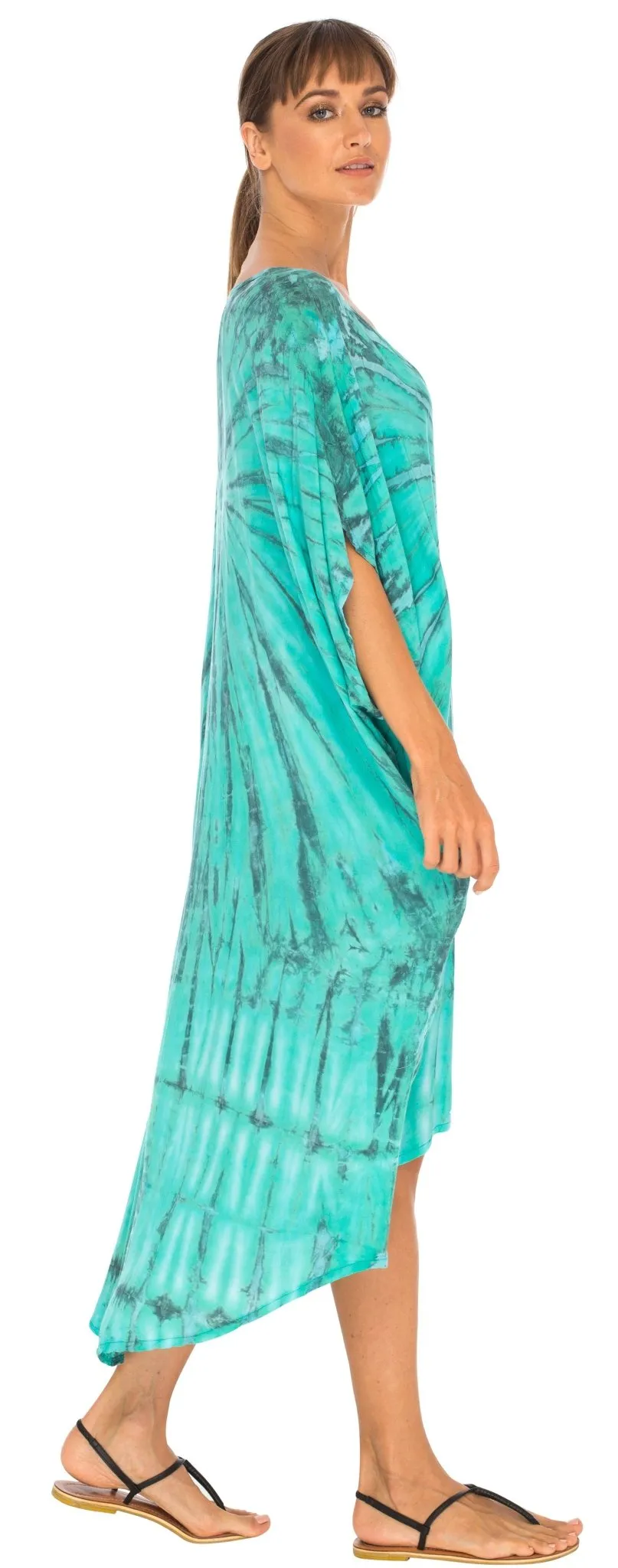 SHU-SHI Women's Loose Beach Cover-Up Dress - Oversized Boho Tunic Top with Tie Dye Design