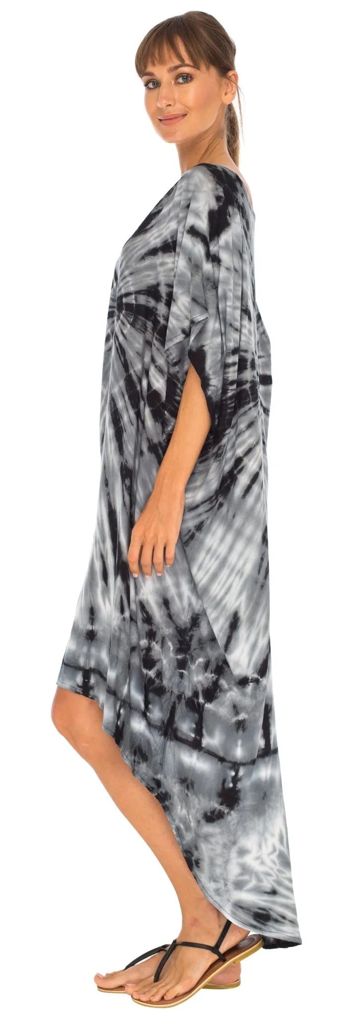 SHU-SHI Women's Loose Beach Cover-Up Dress - Oversized Boho Tunic Top with Tie Dye Design