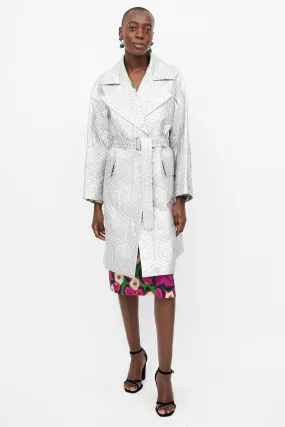 Silver Jacquard Belted Coat