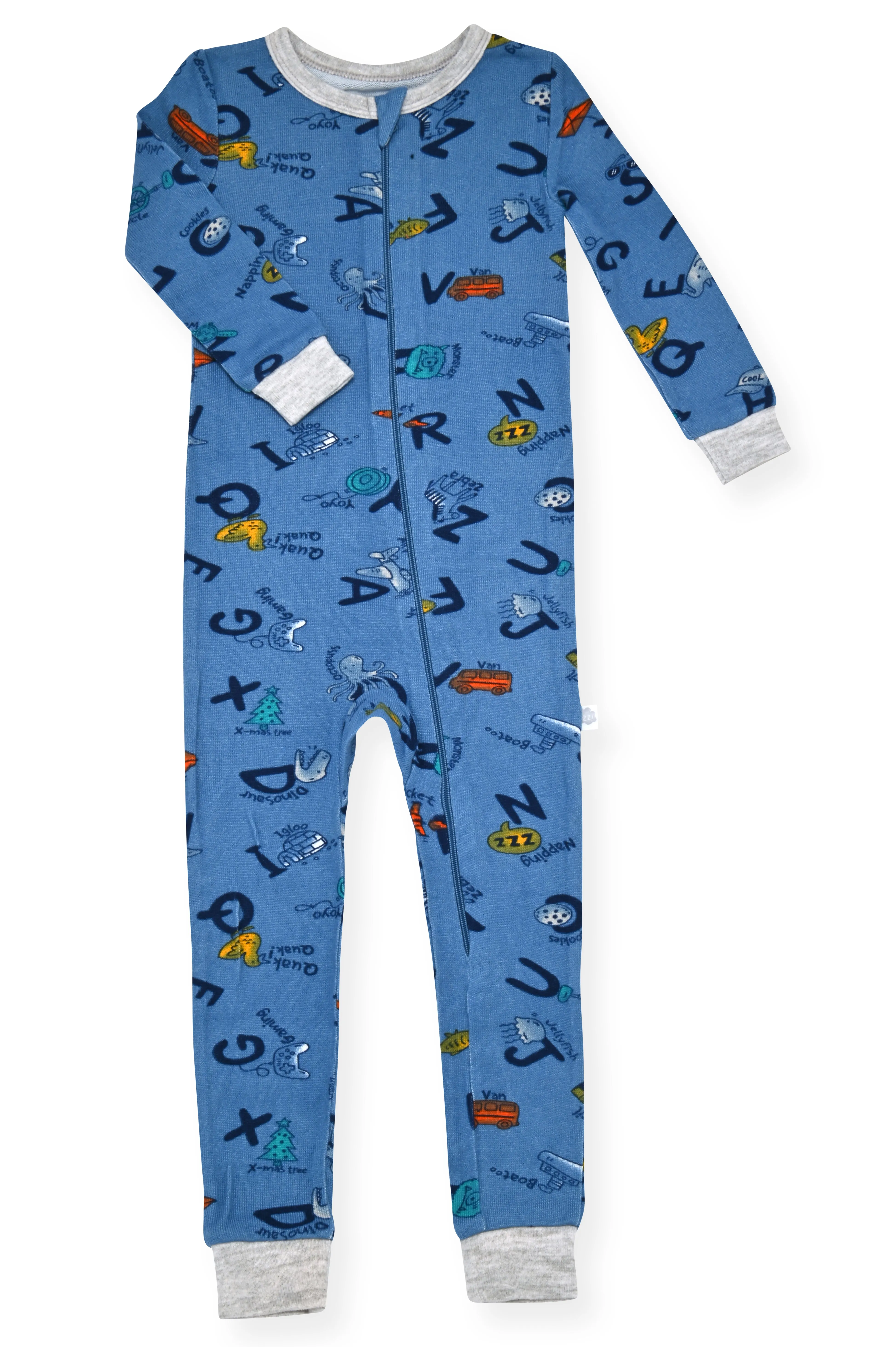 Sleep On It Infant Boys Long Sleeve Super Soft Snuggle Jersey Zip-Up Coverall Pajama with Matching Blankey Buddy - Alphabet