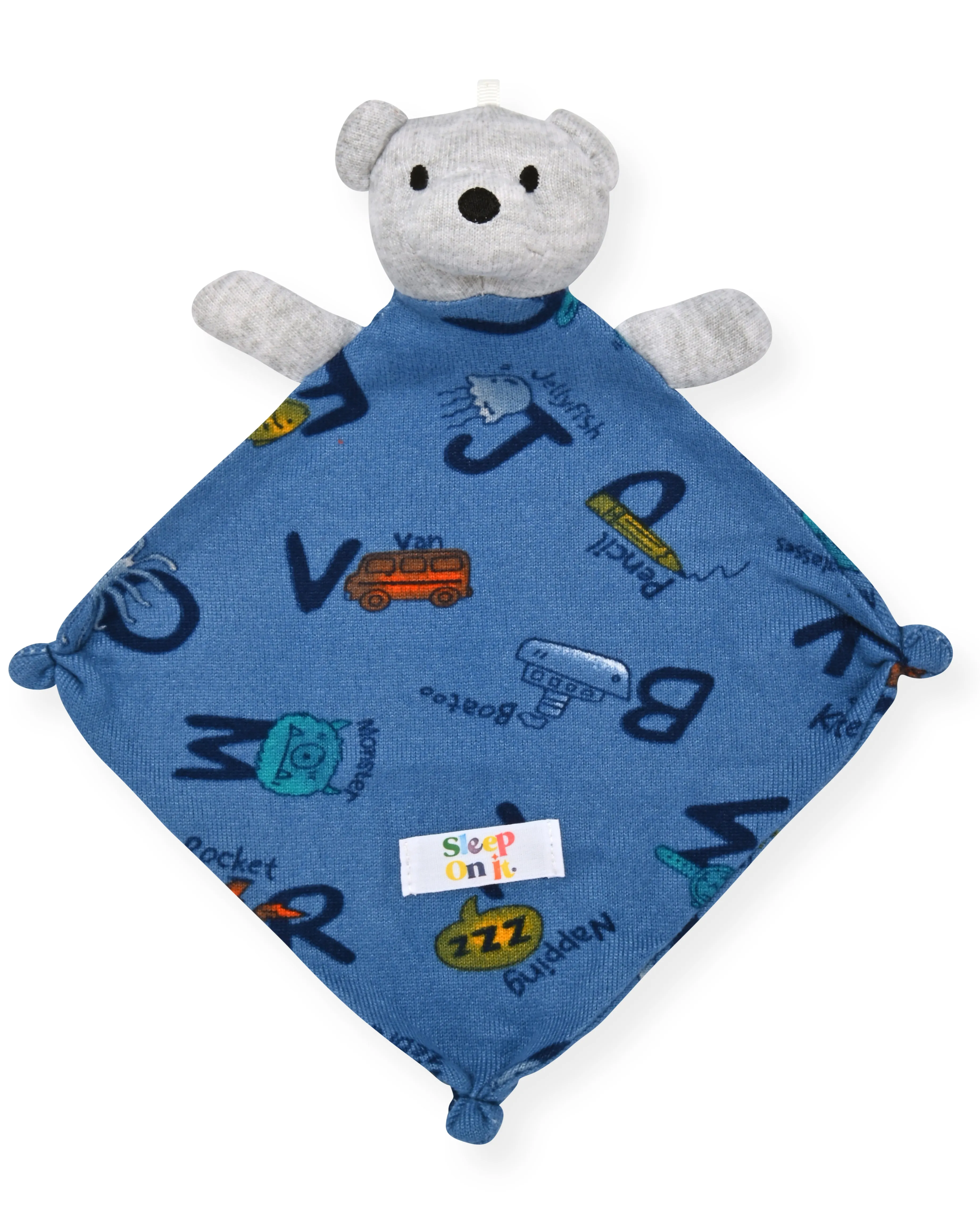 Sleep On It Infant Boys Long Sleeve Super Soft Snuggle Jersey Zip-Up Coverall Pajama with Matching Blankey Buddy - Alphabet