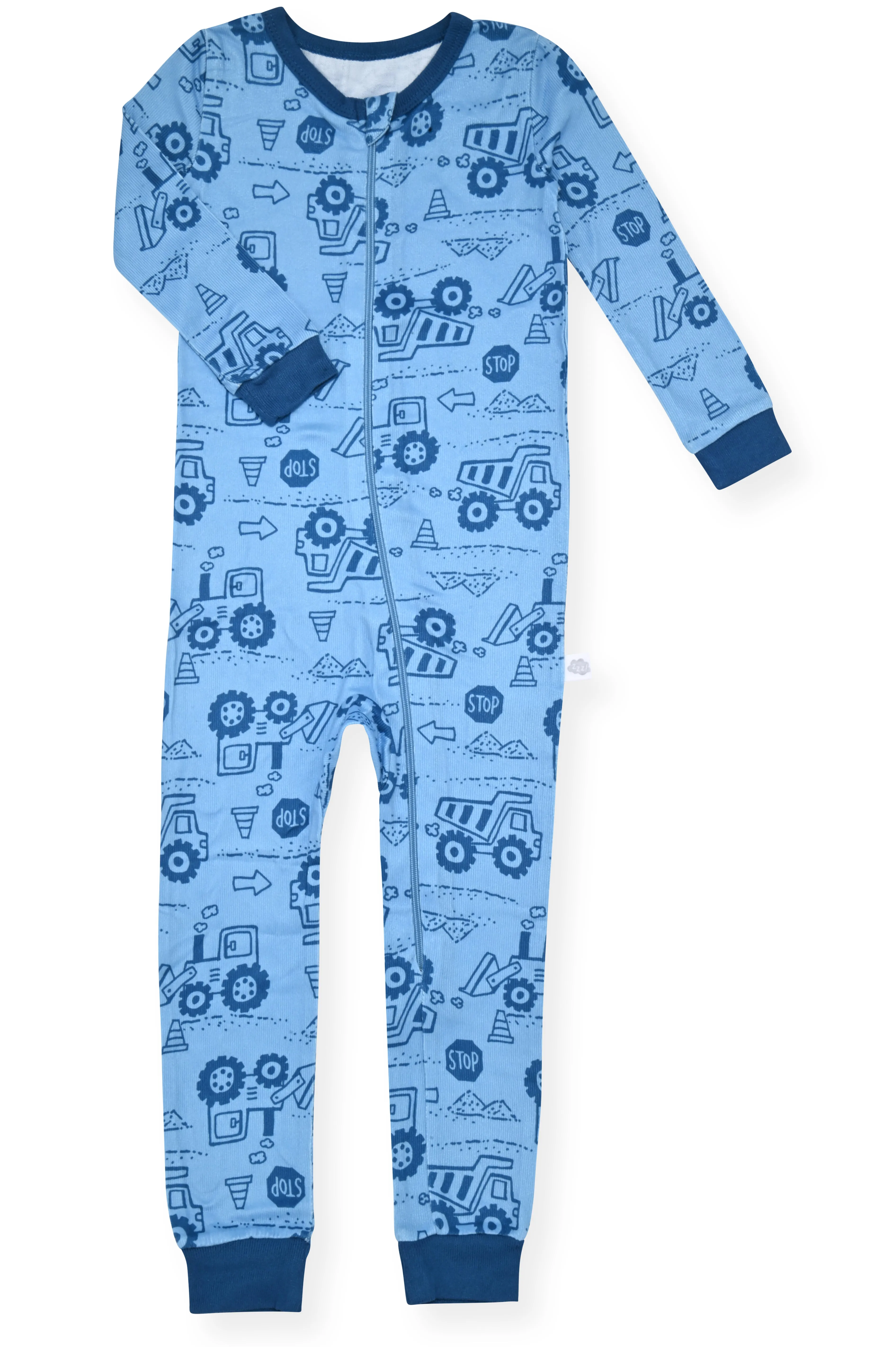 Sleep On It Infant Boys Long Sleeve Super Soft Snuggle Jersey Zip-Up Coverall Pajama with Matching Blankey Buddy - Construction