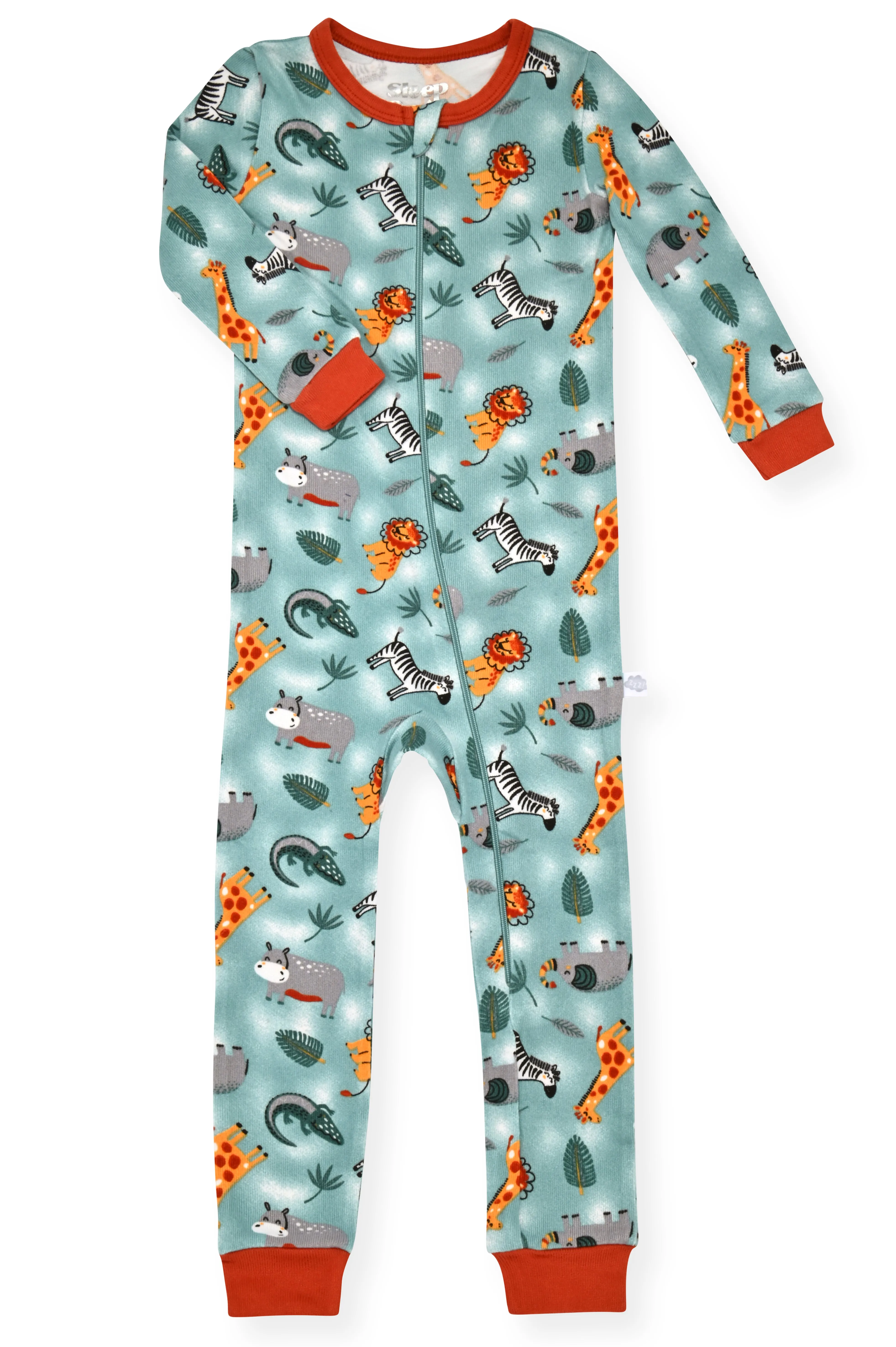 Sleep On It Infant Boys Long Sleeve Super Soft Snuggle Jersey Zip-Up Coverall Pajama with Matching Blankey Buddy - Safari