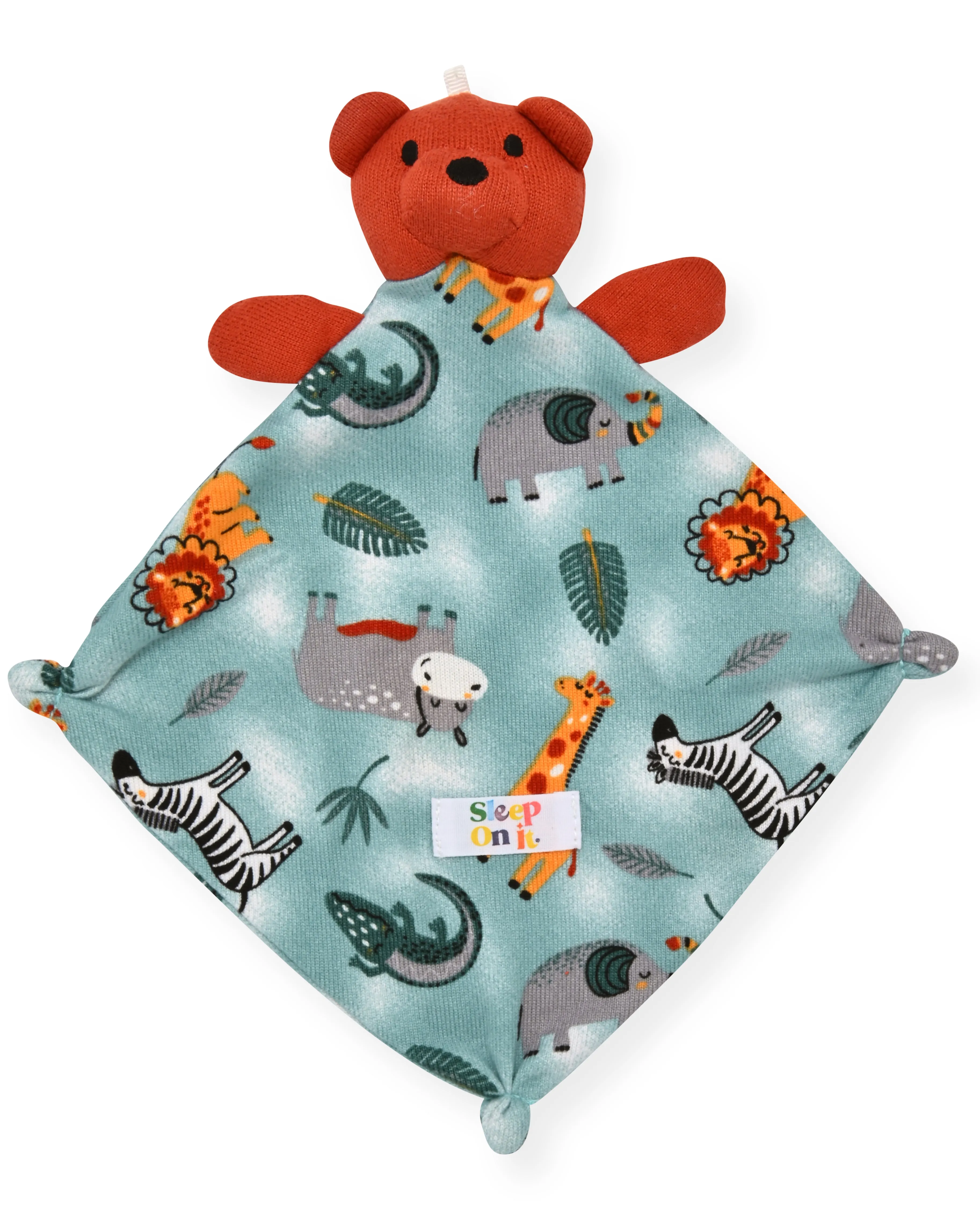 Sleep On It Infant Boys Long Sleeve Super Soft Snuggle Jersey Zip-Up Coverall Pajama with Matching Blankey Buddy - Safari