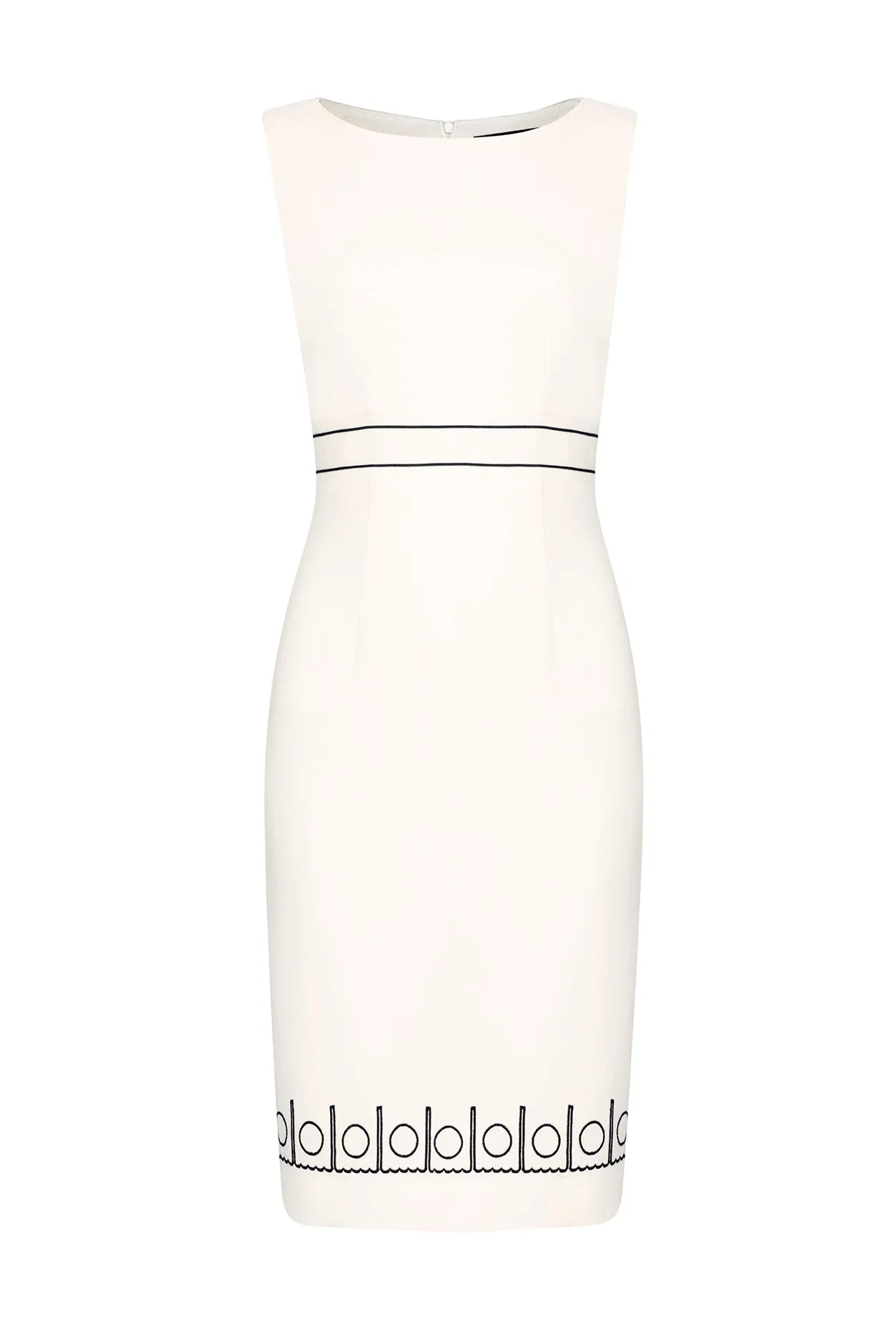 Sleeveless Ivory Faille Shift Dress with Black Embroidery Detail - Aude