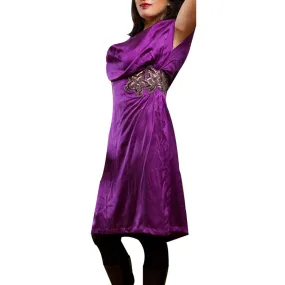 Spice Root Aubergine Cowl Neck Silk Dress