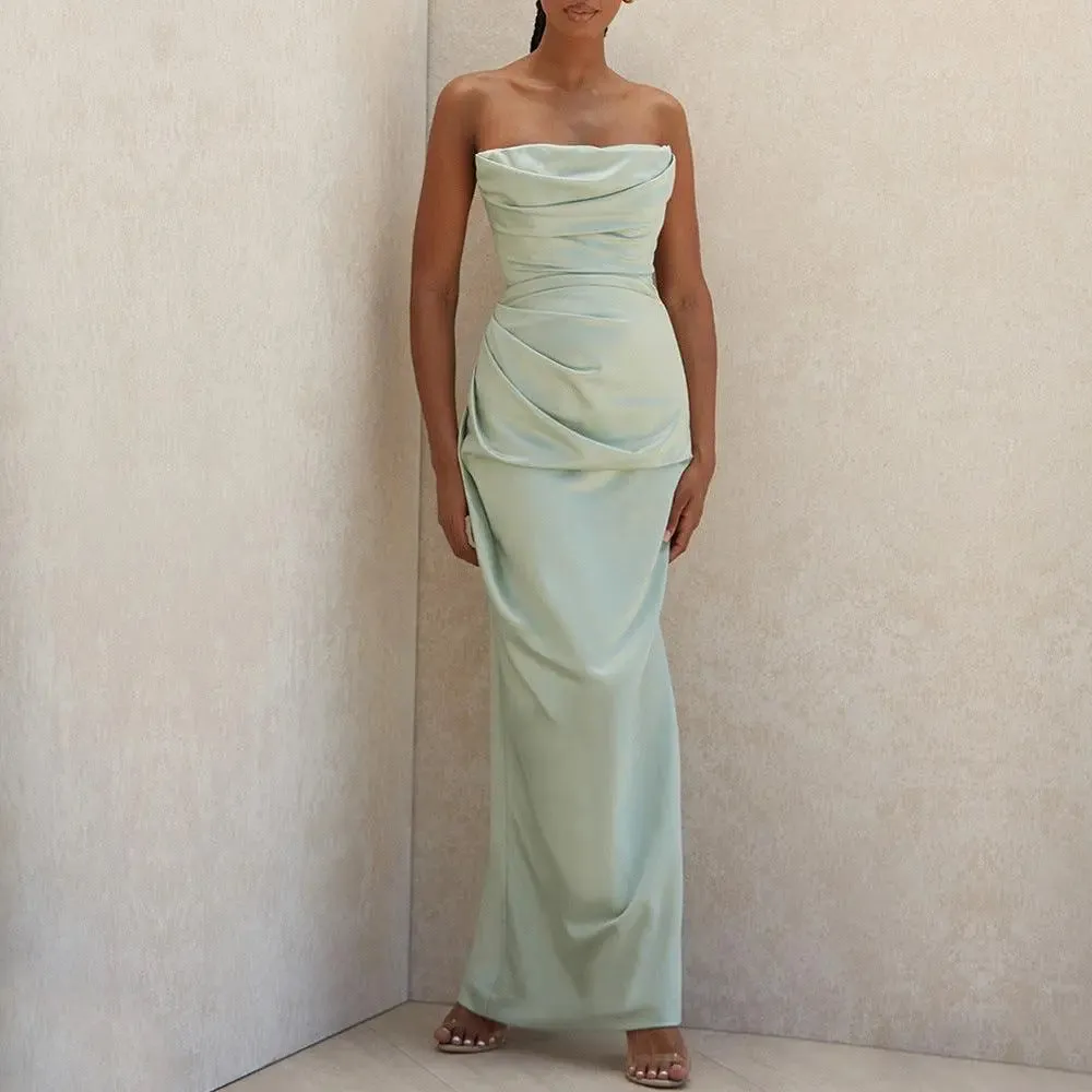 Strapless Satin Maxi Dress