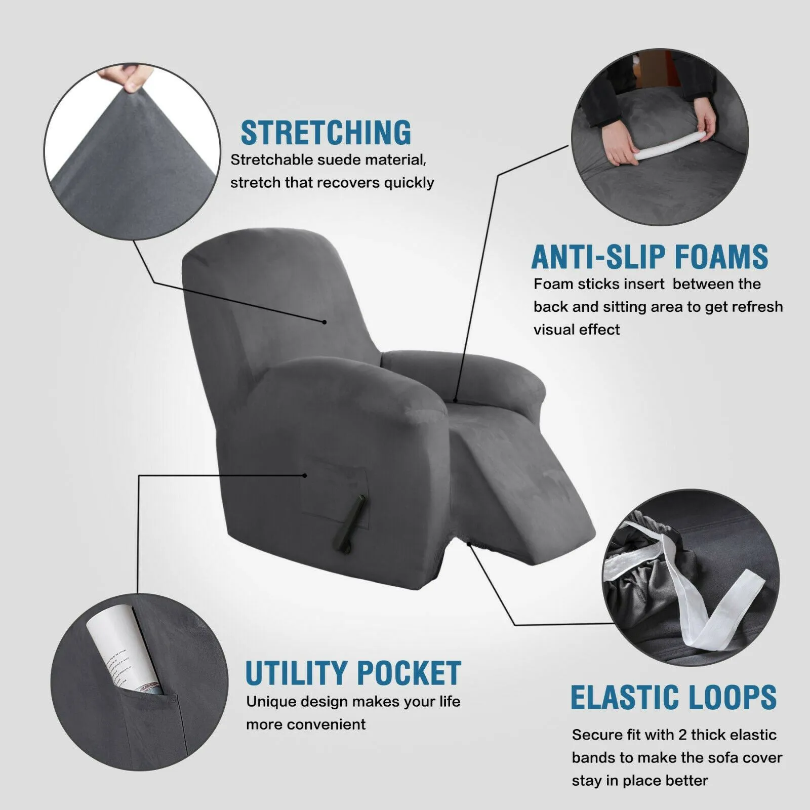 Suede Recliner Sofa Cover Non Slip Stretch Recliner Chair Slip Cover