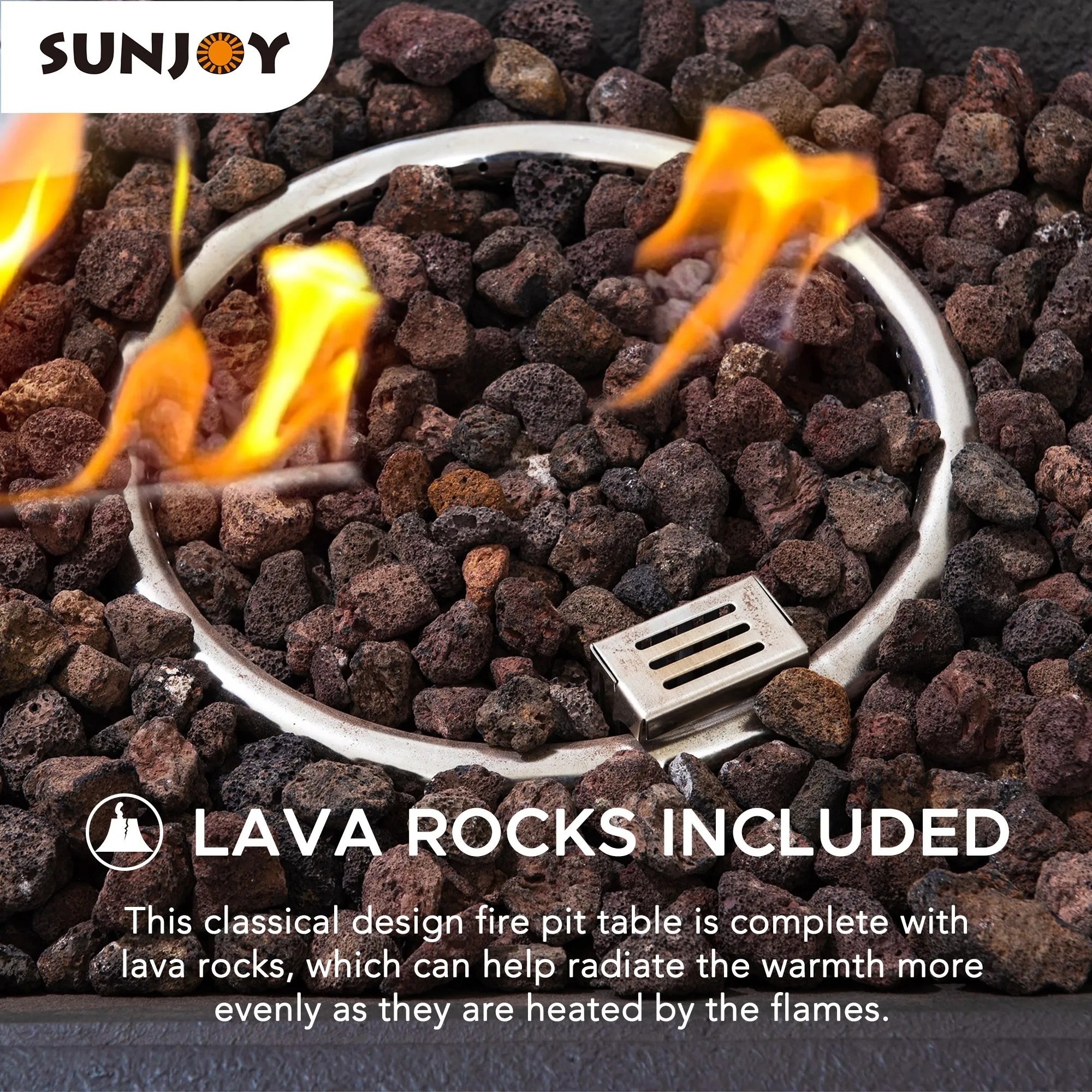 SUNJOY 28 Inch Smokeless Firepit Outdoor Propane Gas Slate Square LP Fire Pit Table with Propane Tank Bracket and Lava Rocks